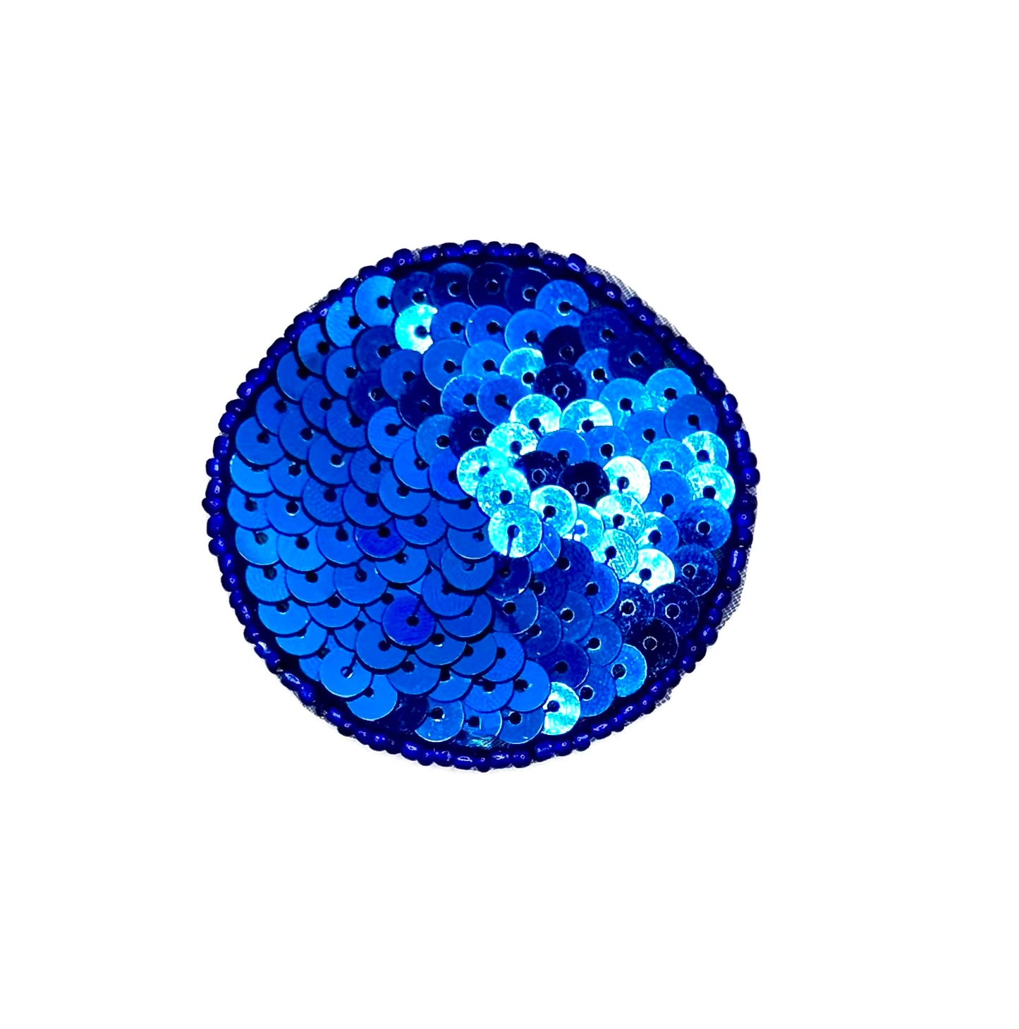Sequin Circle or Dot - Royal Blue Sequins and Glass Beads - 2"