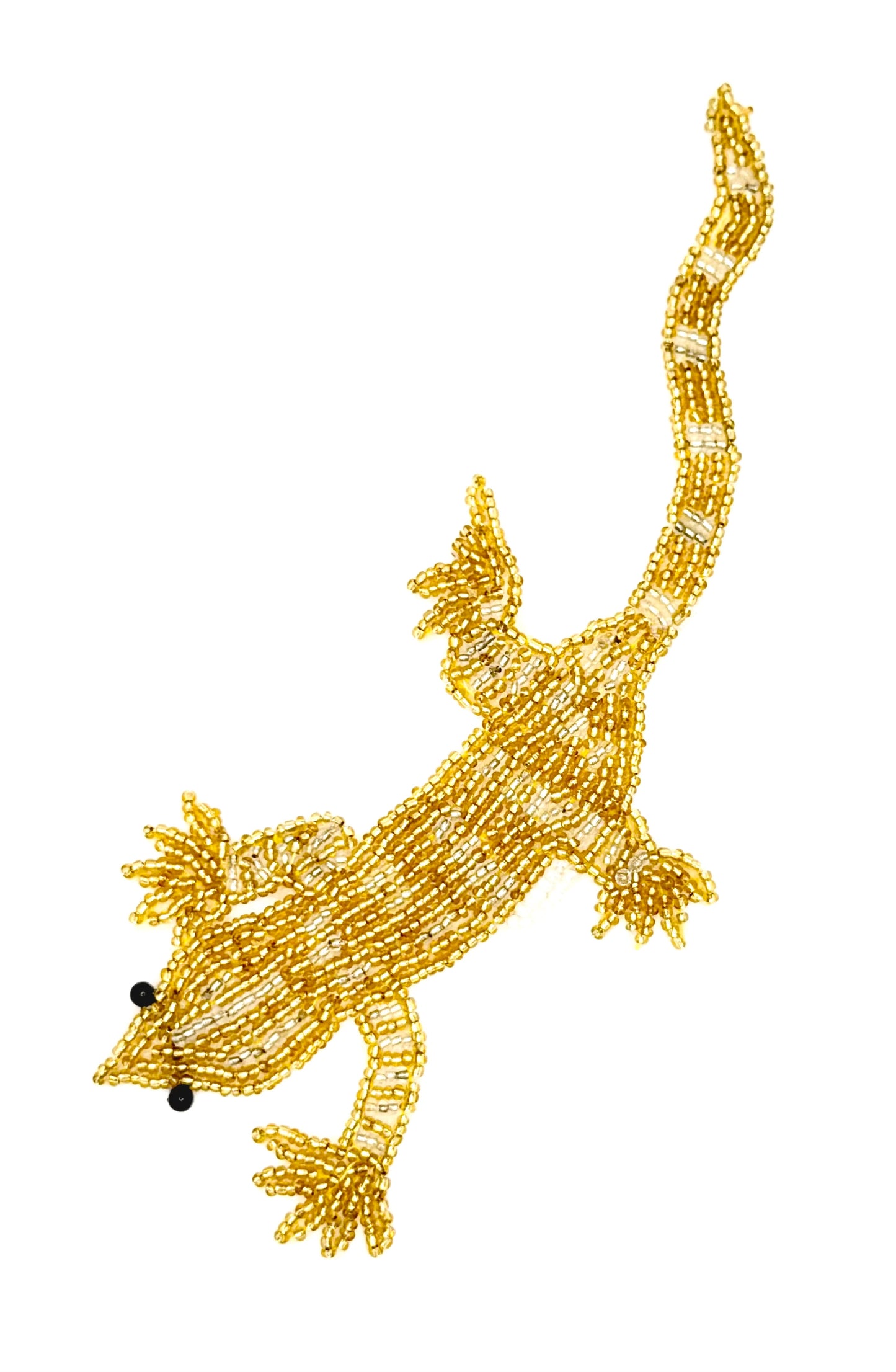 Lagartija o Gecko - Cuentas de Vidrio Doradas, Plateadas, Blancas y Negras de 17.78 cm x 7.62 cm