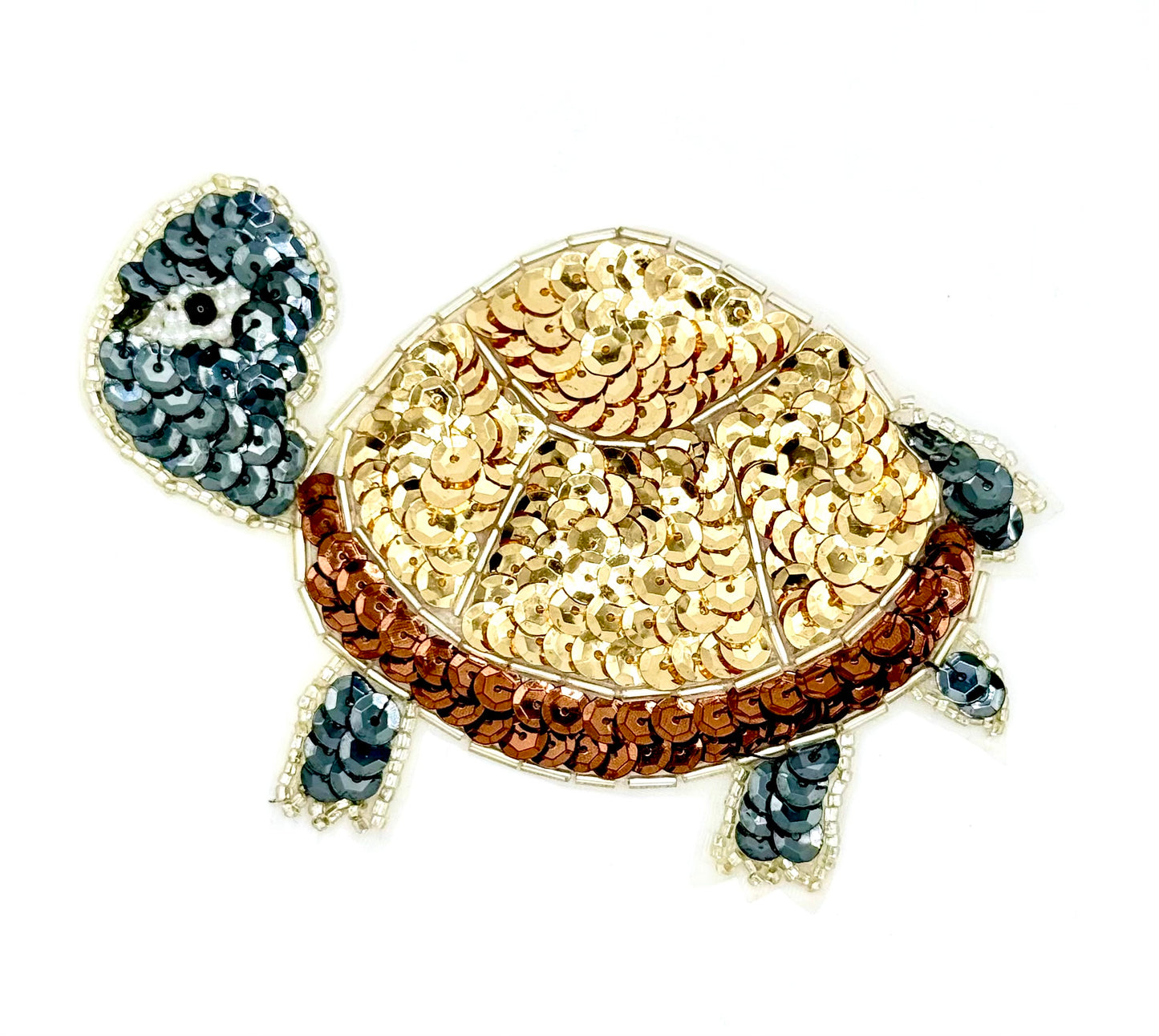 Turtle with Sequins and Beads - Choice of Color: Blue or Gold - 4.75" x 3.25"
