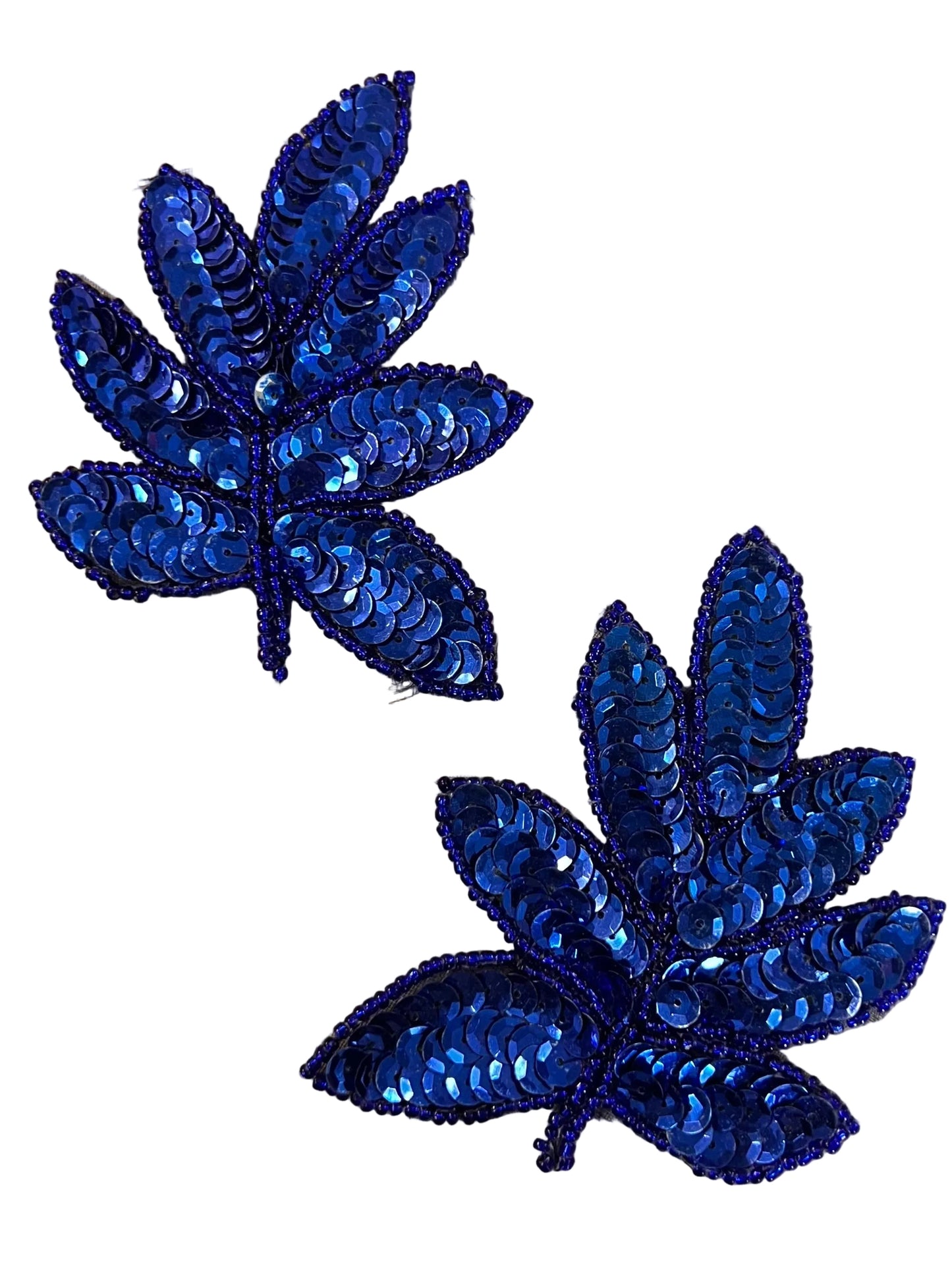 Leaf Motif Leaf with Royal Blue Sequins and Beads 3.75" x 3.5"
