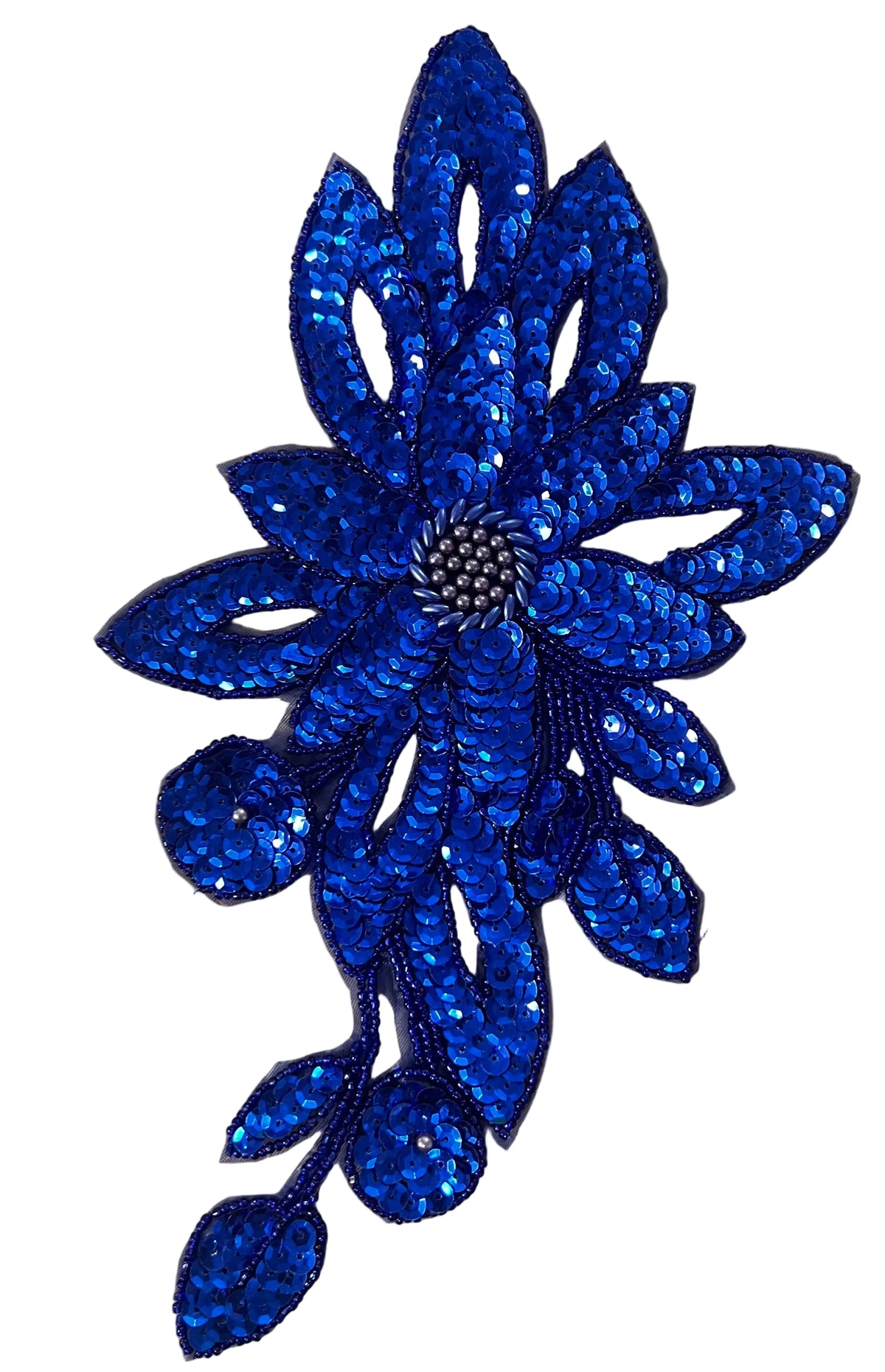 Designer Motif Flower Appliqué – Choice of Blue or Red Sequins – Glass Beads 11.75" x 6.25"