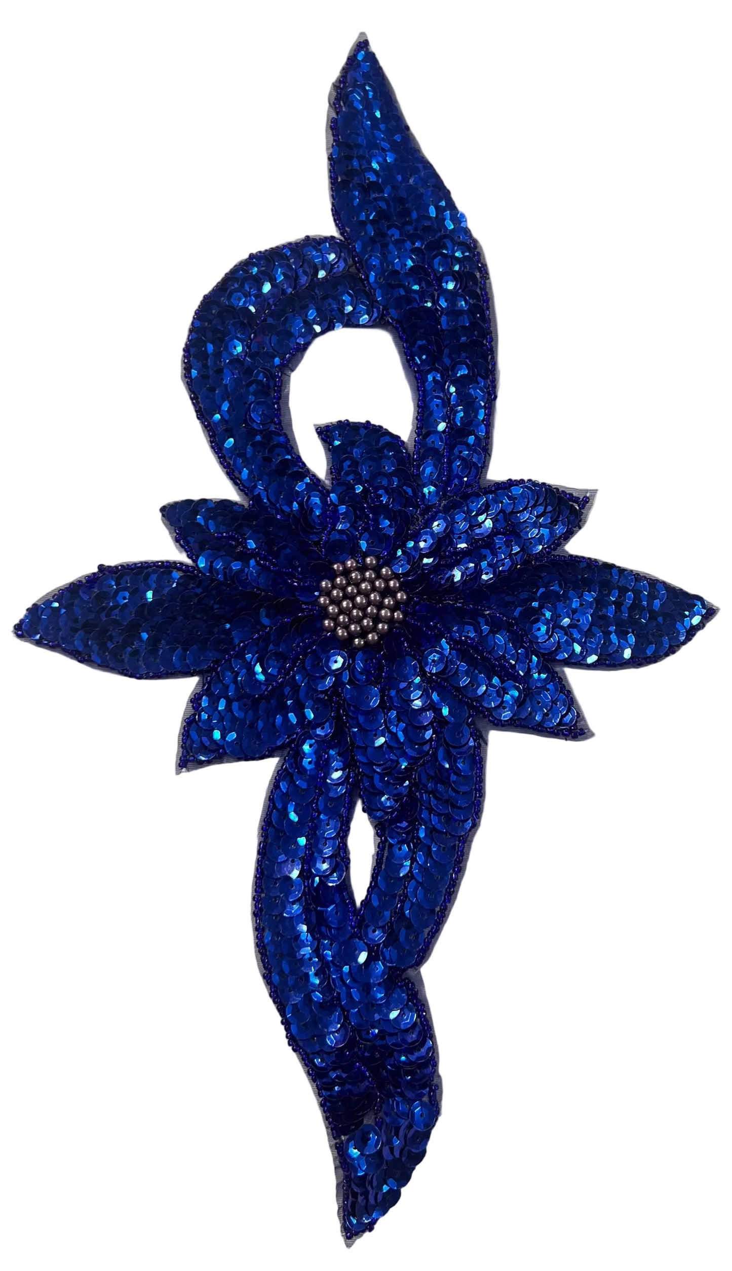 Royal Blue Flower Appliqué – Choice of 2 Styles | Sequin & Glass Bead | 12.5" x 7.5"