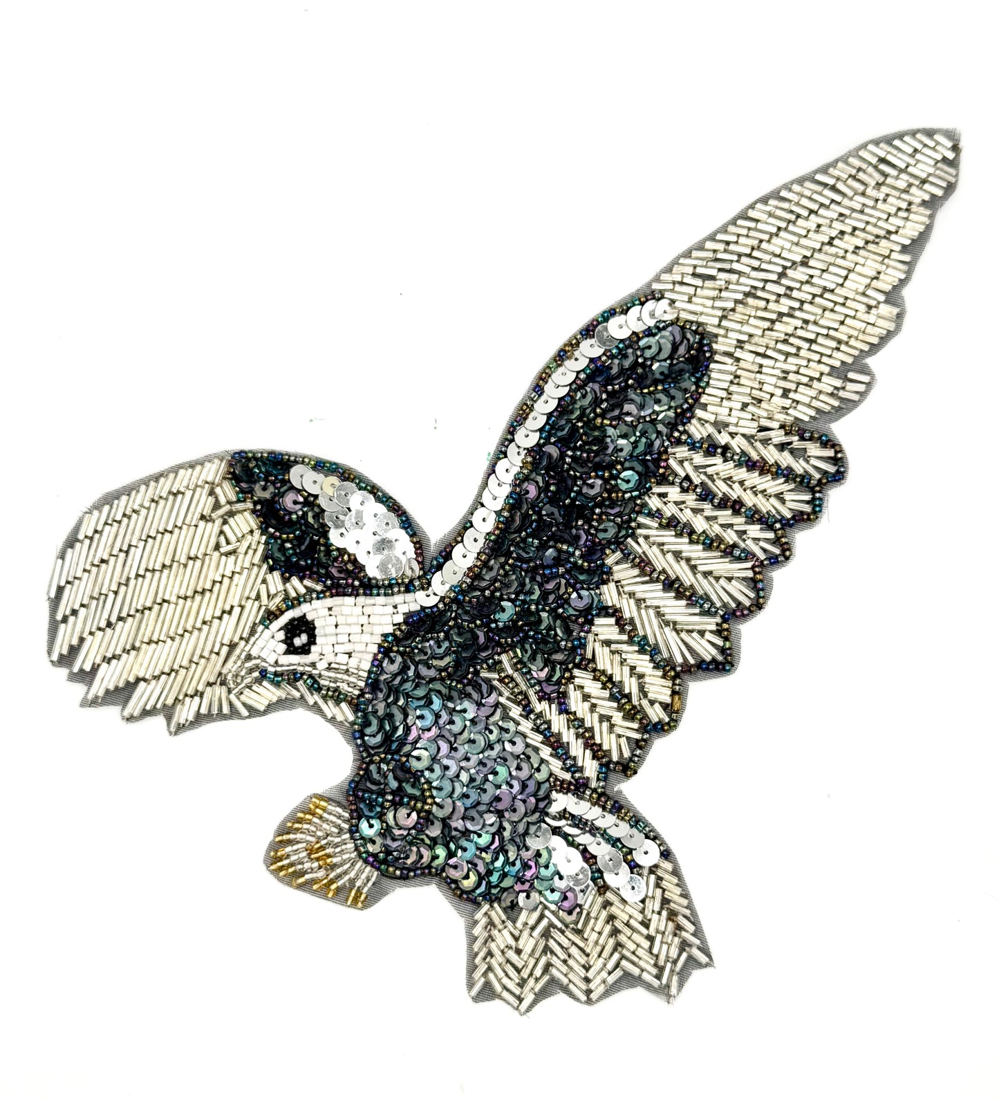 Eagle with Moonlight and Silver Sequins and Beads 9.5" x 6"