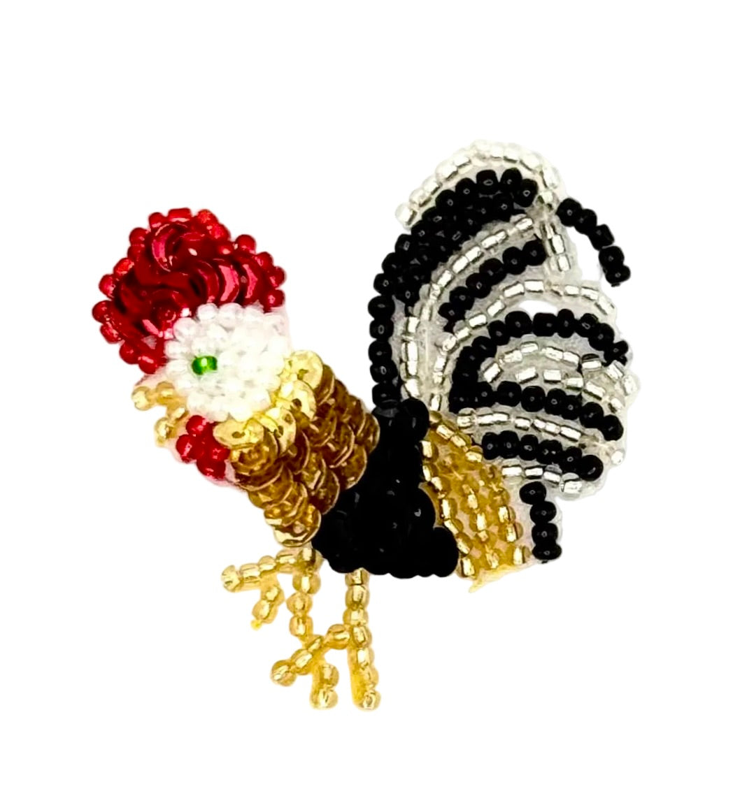 Multicolored Rooster with Sequins & Beads 2" x 1.75"