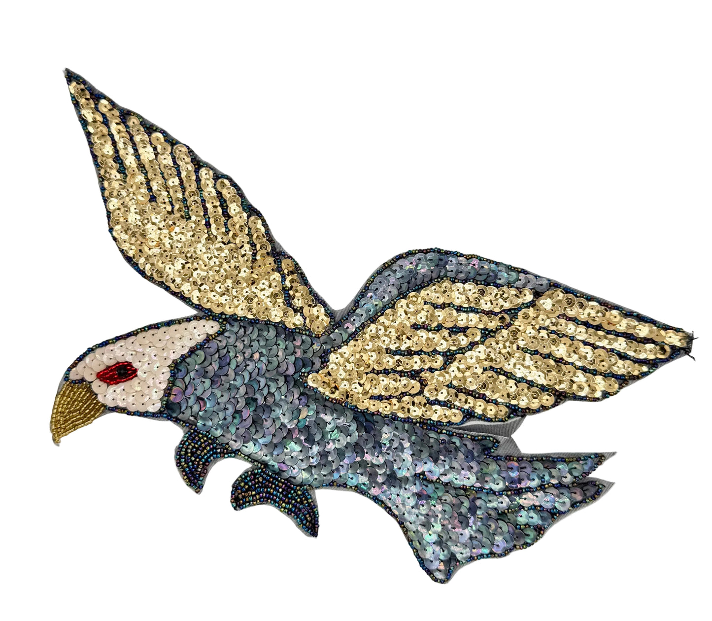 Sequined eagle design on a white background