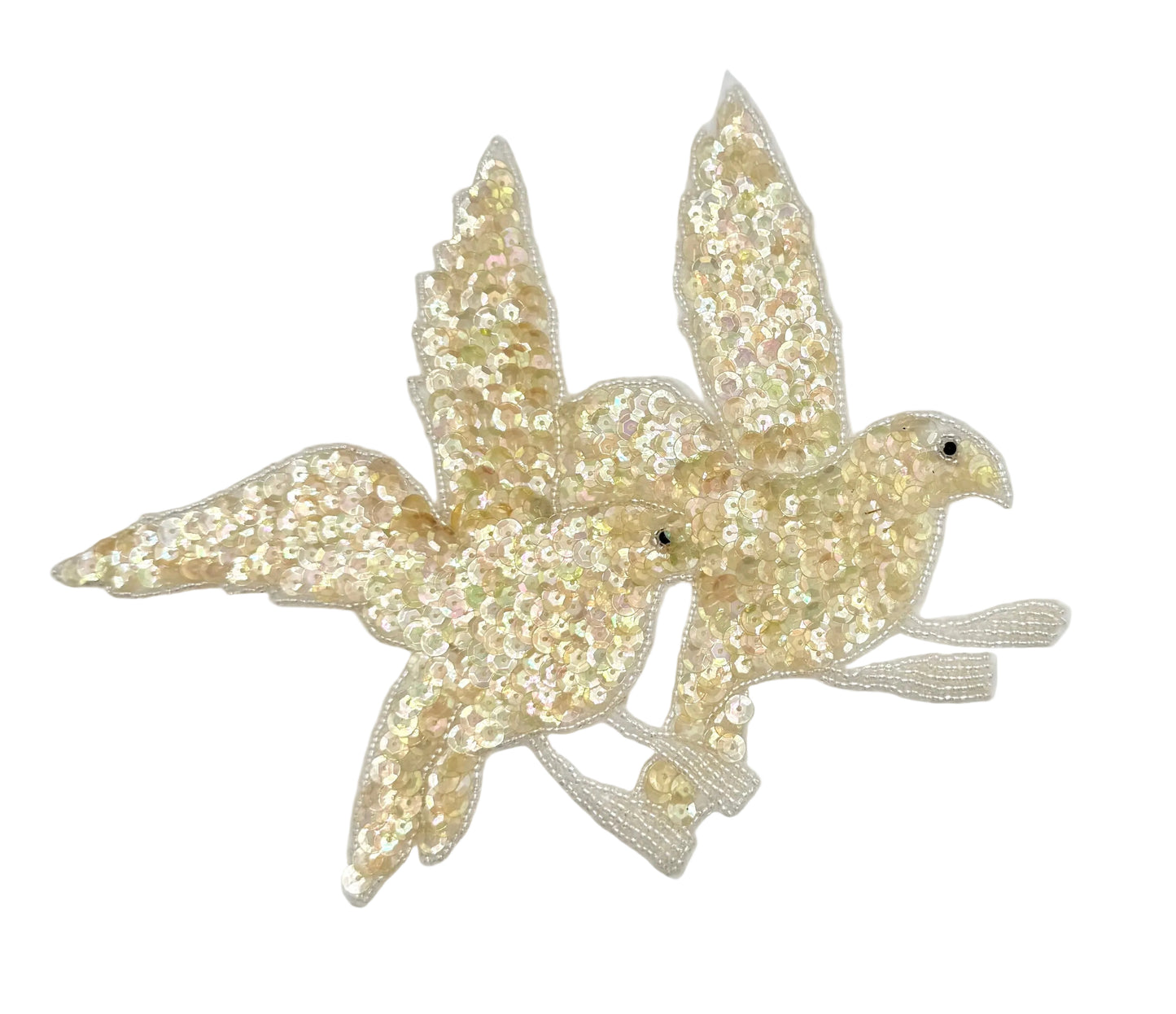 Iridescent Gold sequin dove on a white background
