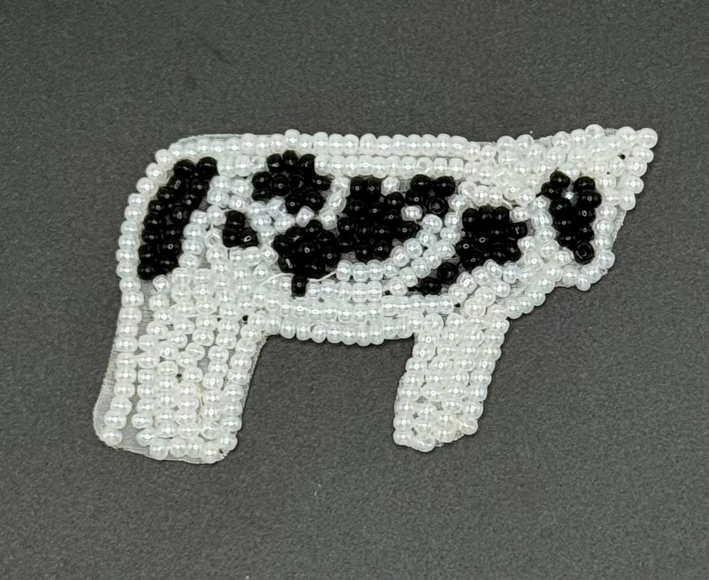 Cow with Black and White Beads 2.25" x 1.5"