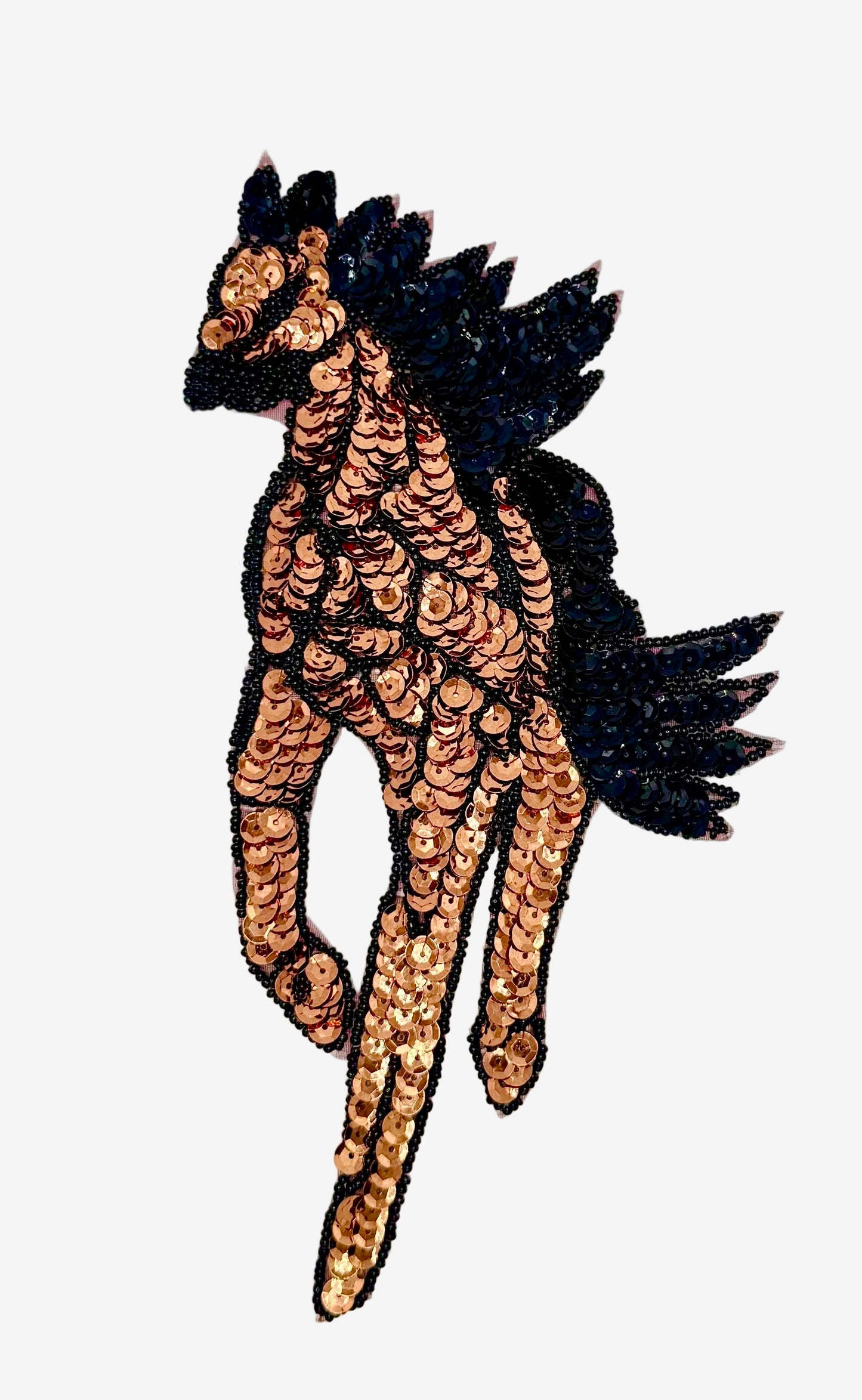 Running Horse - Bronze and Black Sequins and Beads 9.5" x 5"