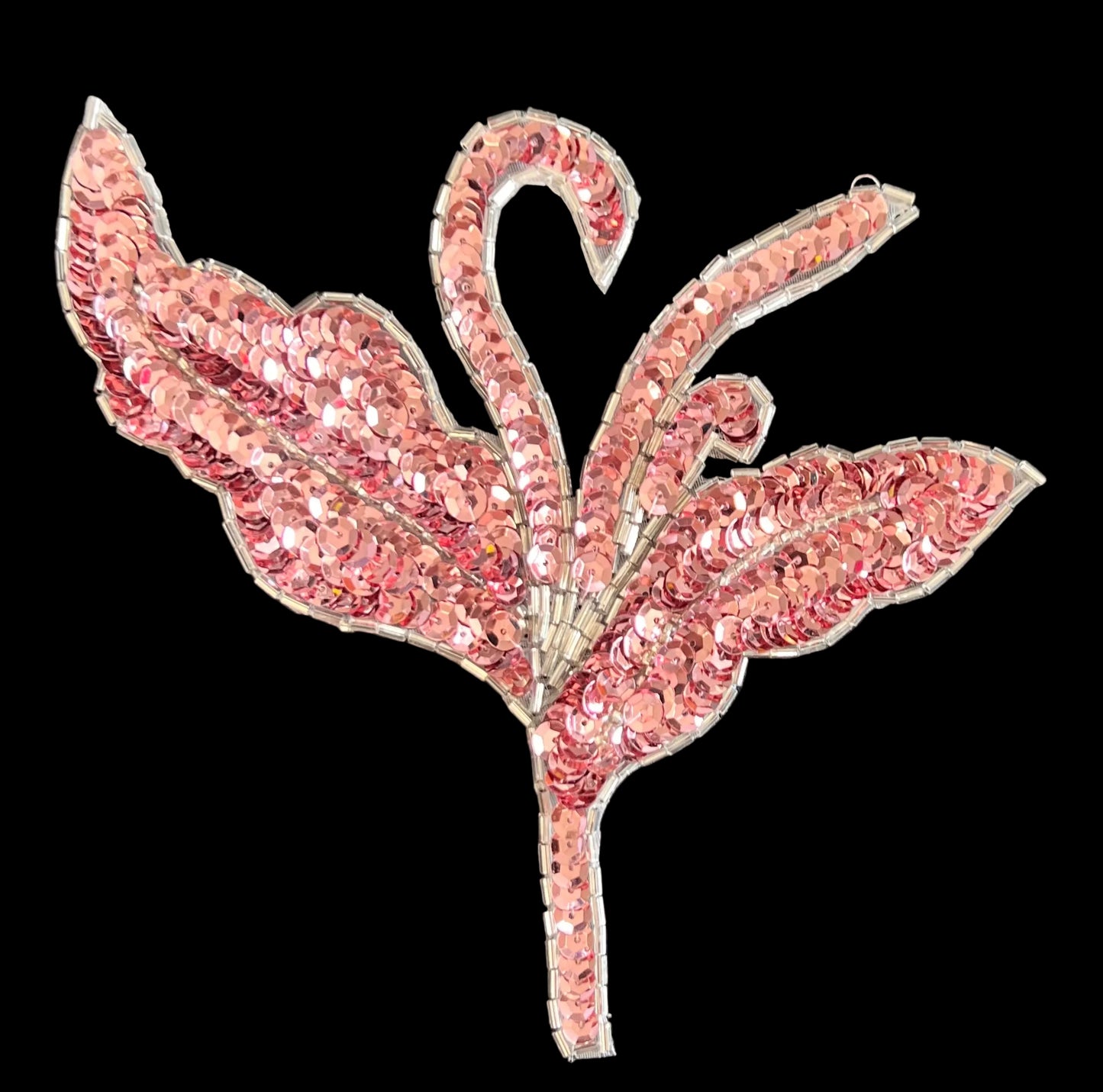 Flower Pair with Pink Sequins and Silver Beads 7" x 6"