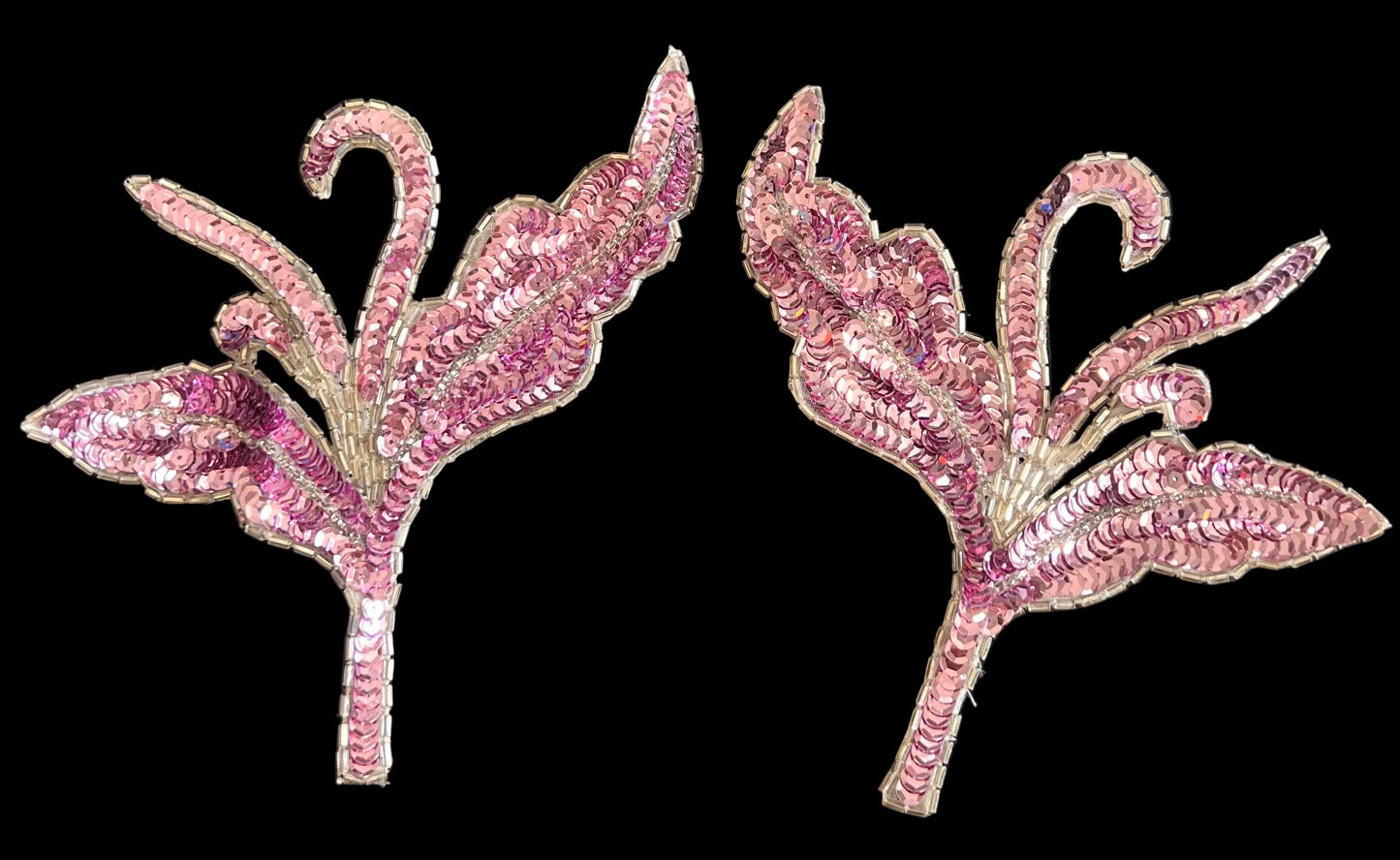 Flower Pair with Fuchsia Sequins and Beads 6" x 7"