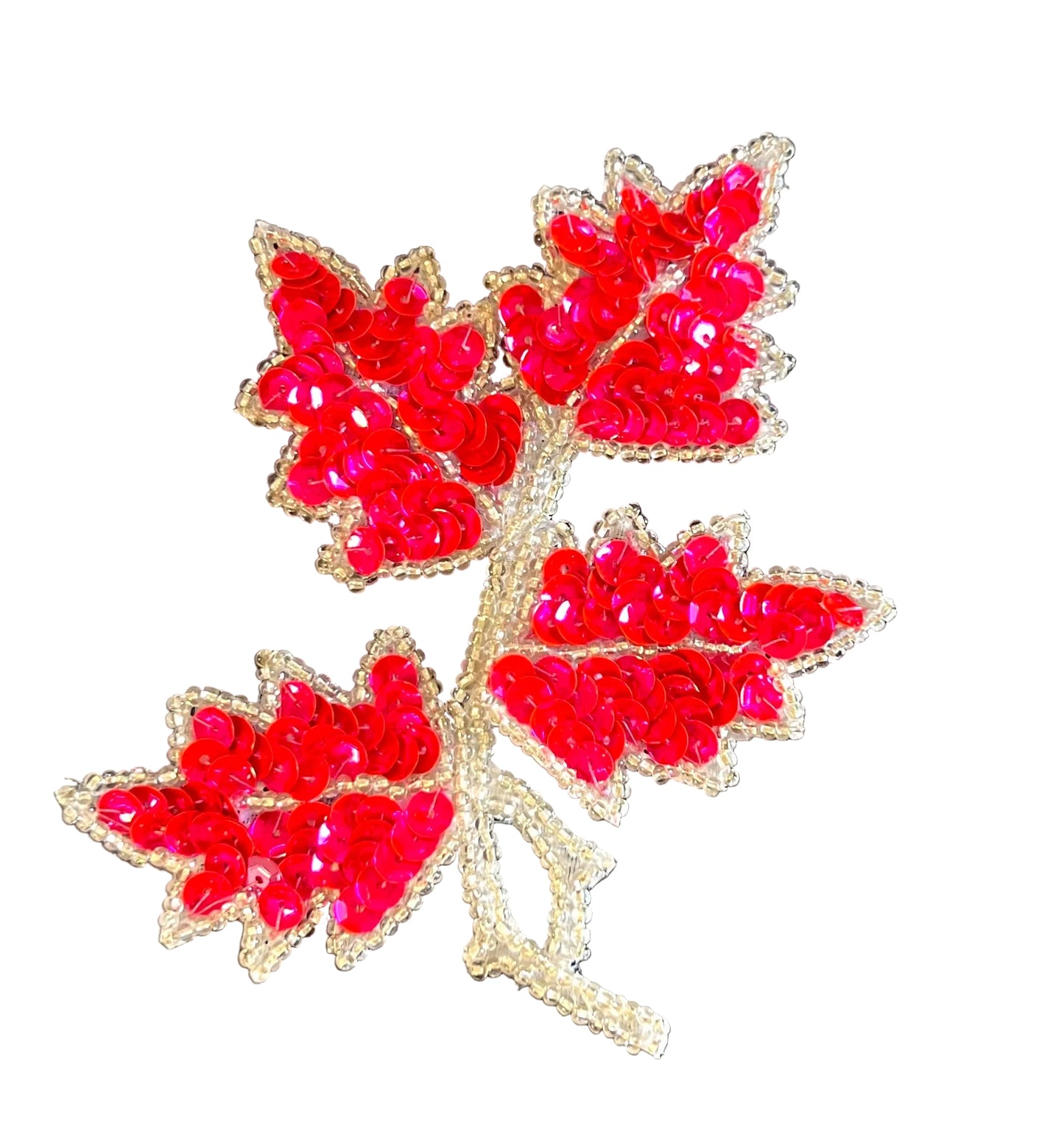 Leaf Pair with Brilliant Pink Sequins/Silver Beads 5" x 4"