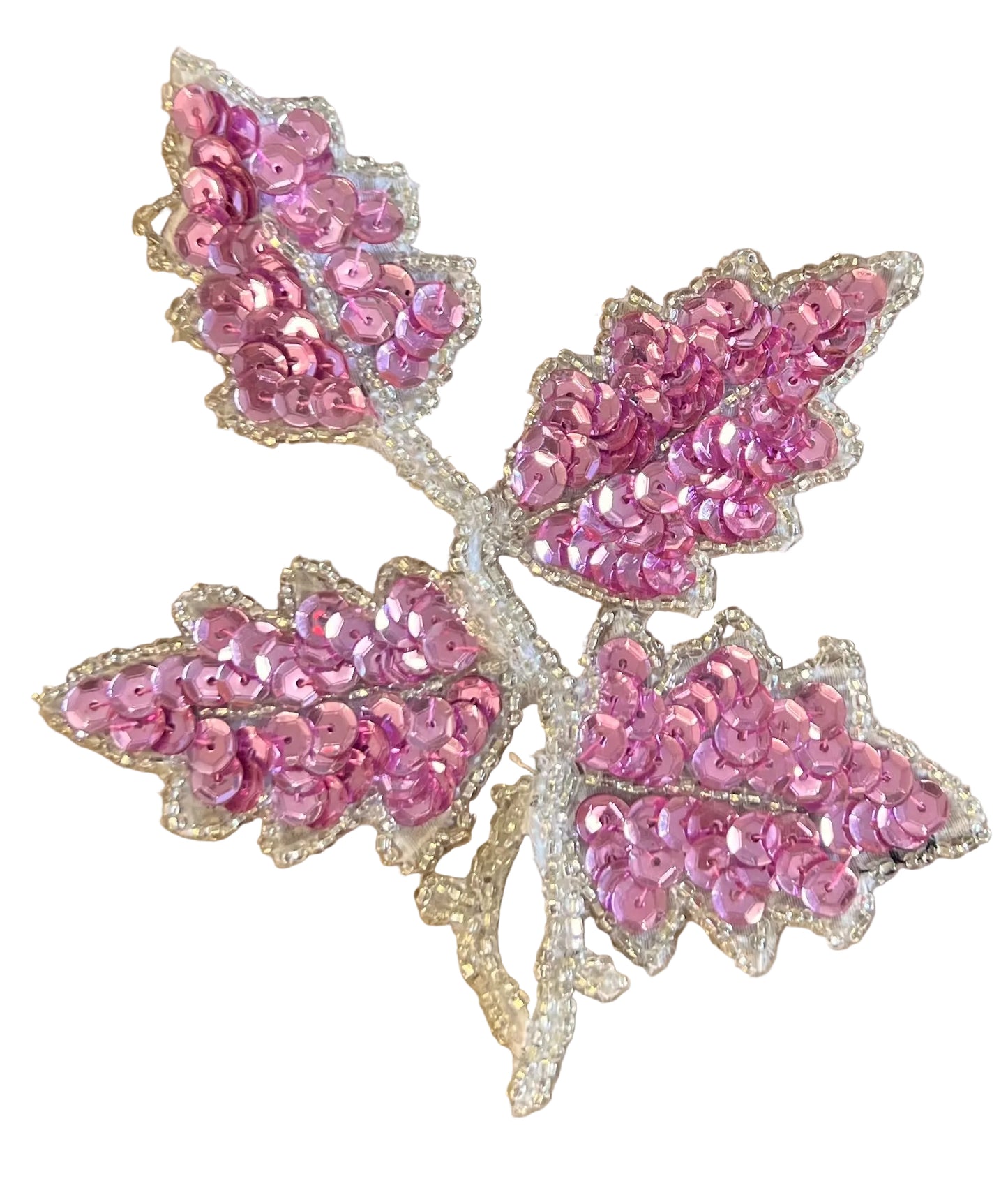 Hoja única con lentejuelas y cuentas rosas de 5" x 4"