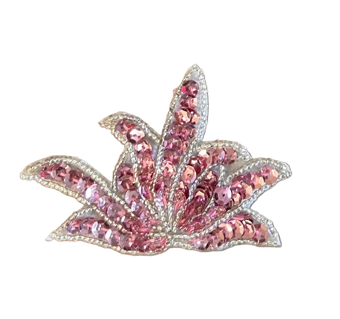 Leaf with Pink Sequins and Silver Beads 2" x 3" at