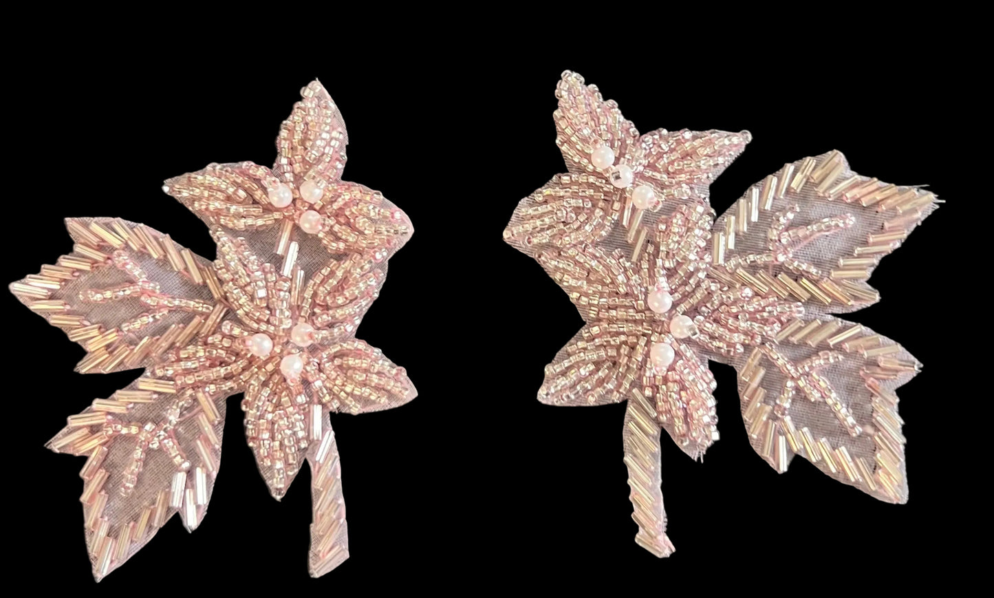 Pink Flower Beaded Pairs 3.5" x 3"