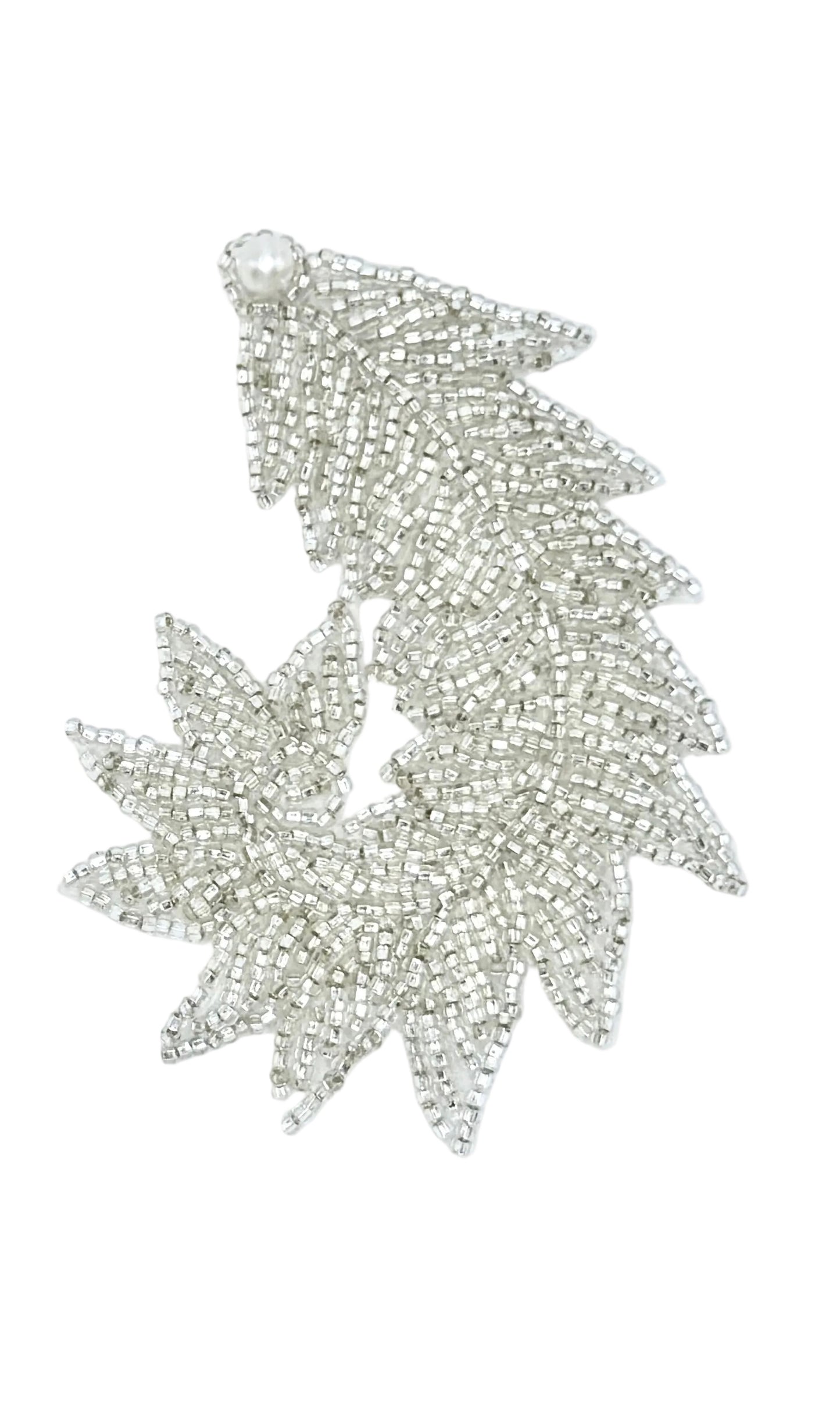 Leaf Pair Silver Beads and Pearl 4" x 3"