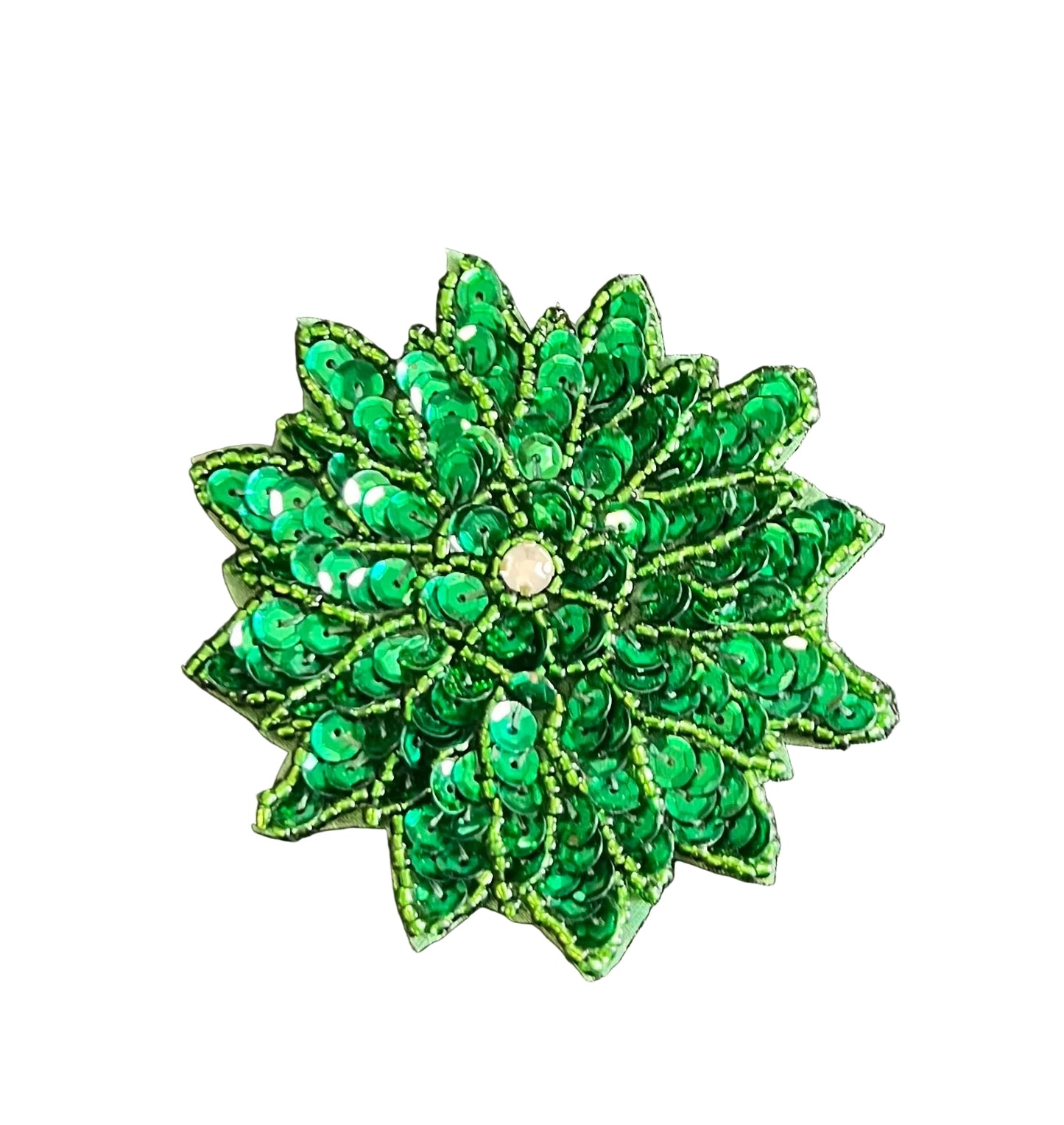 Flower with Green Sequins and Green Beads 3"