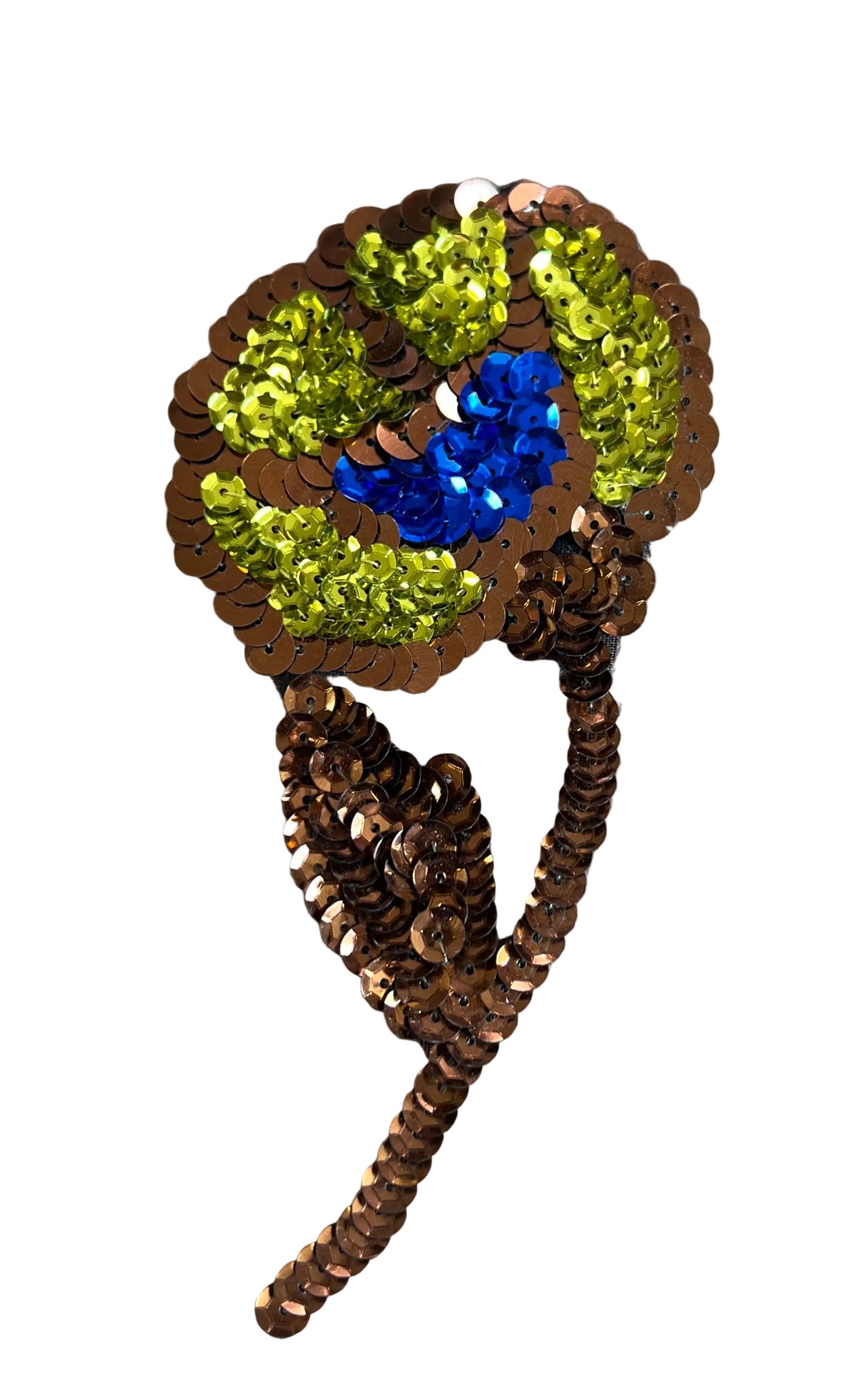 Flower with Bronze,Lime and Blue Sequins 5" x 2.75"