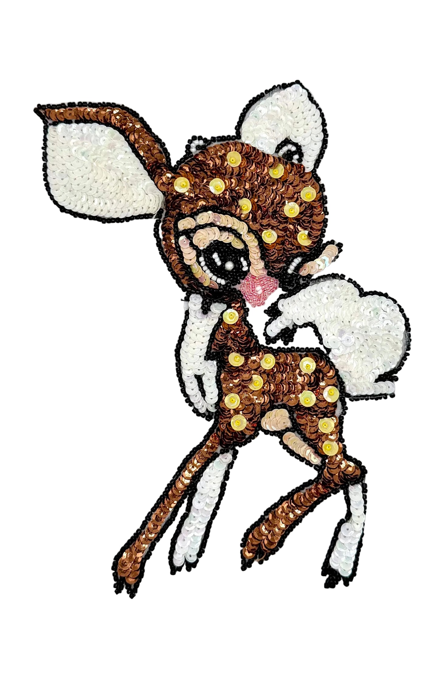 Sequin patch of a deer with on a white background
