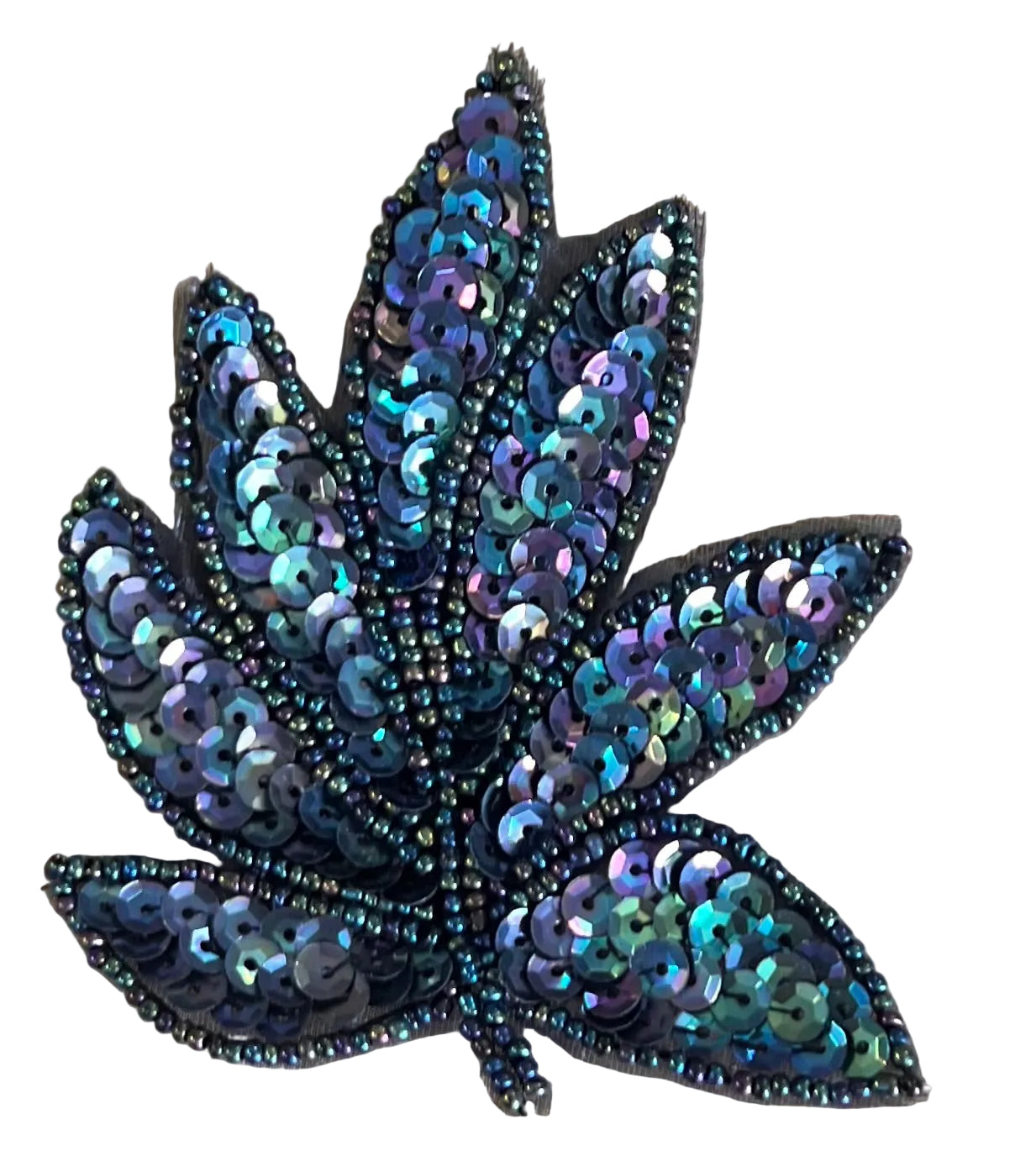 Leaf with Moonlight Sequins and Beads 4" x 3"