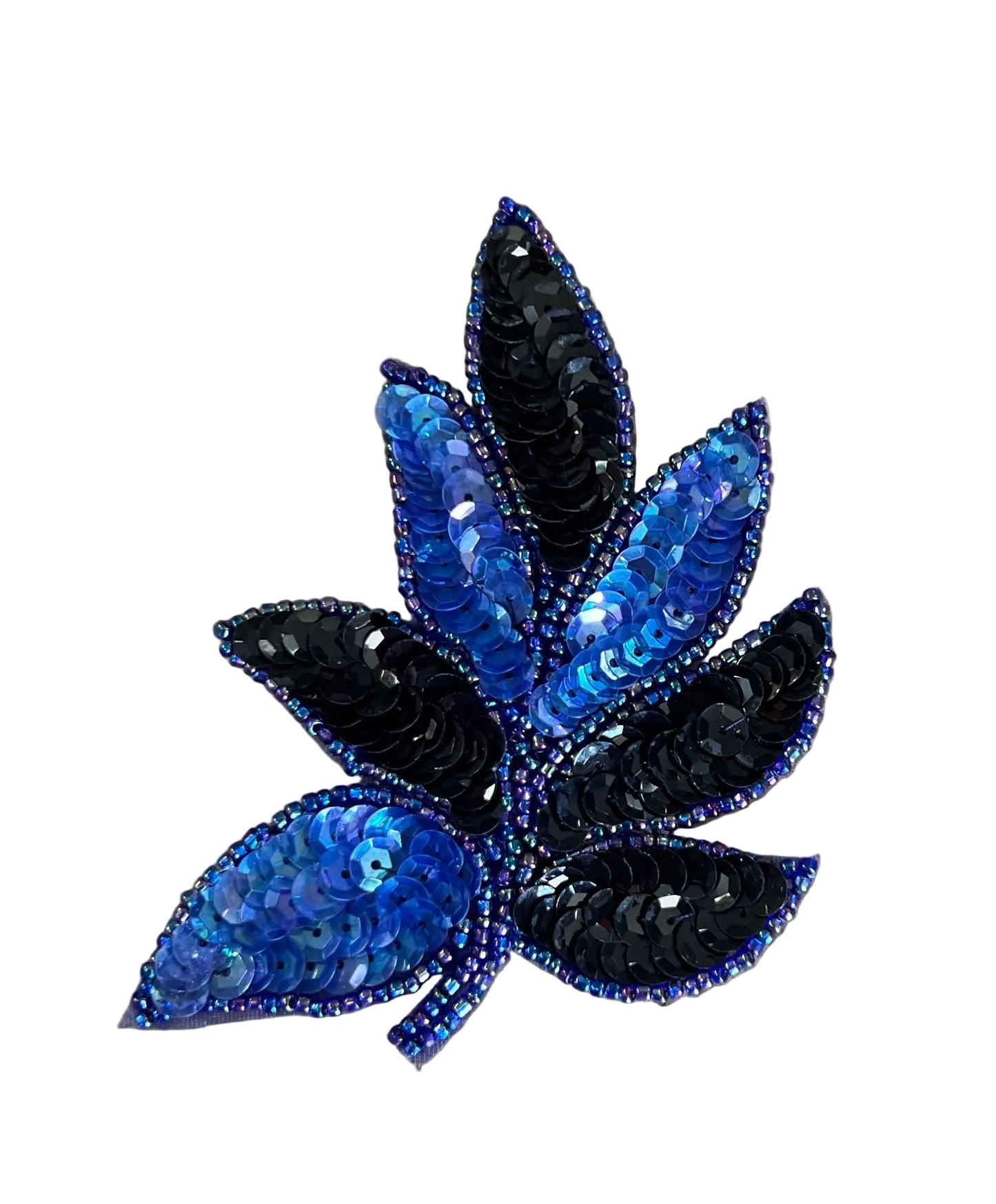Hoja con lentejuelas y cuentas de dos tonos azules de 10 cm