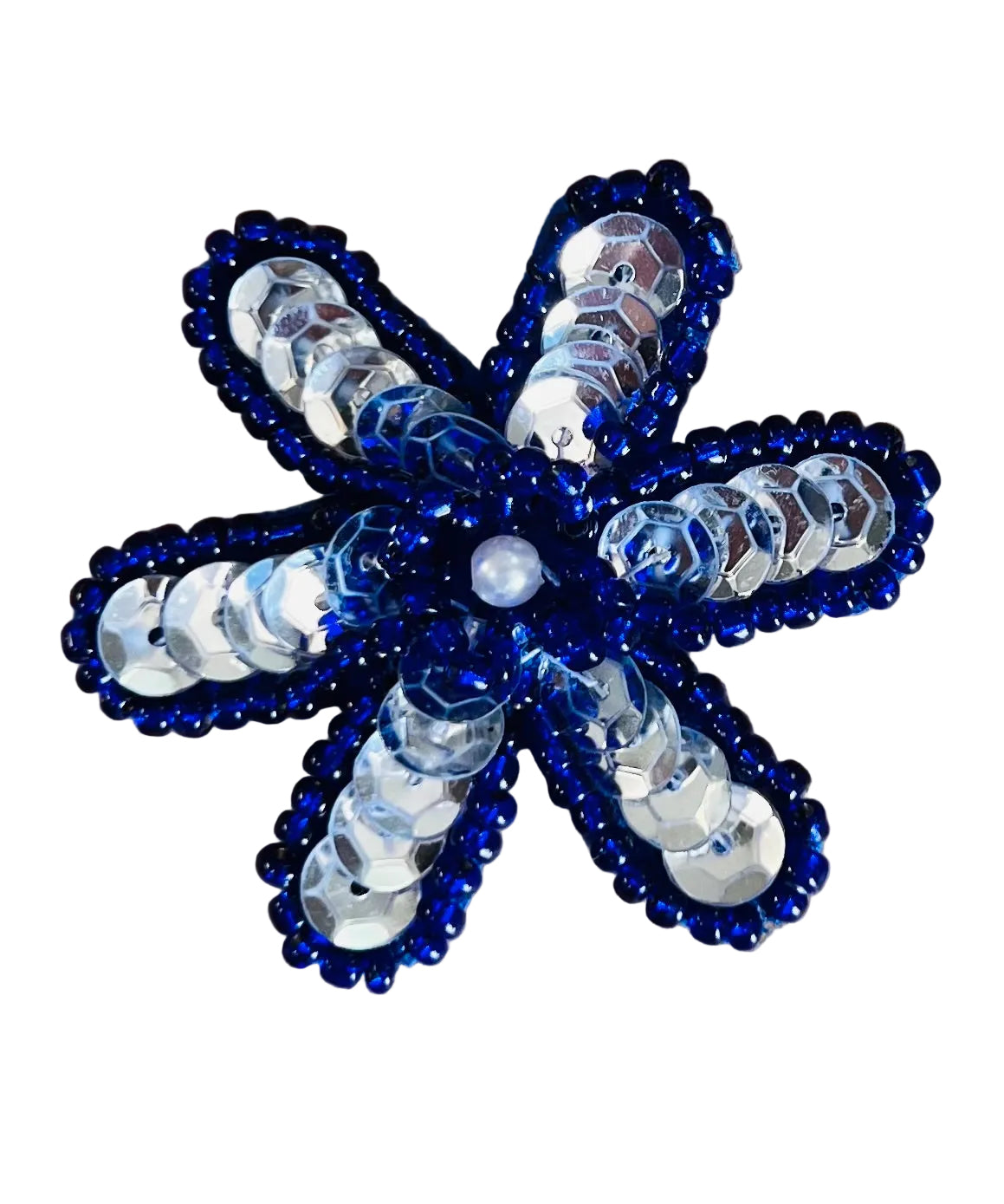 SILVER FLOWER WITH ROYAL BEADED TRIM