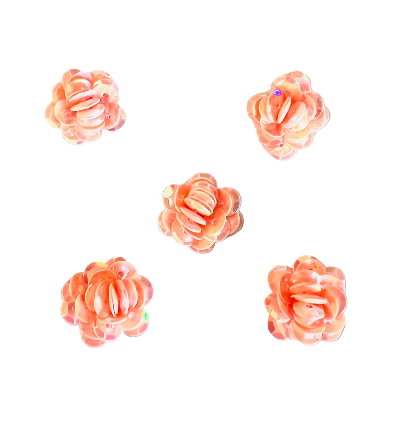 Juego de 5 flores de lentejuelas color melocotón de 1/2 pulgada