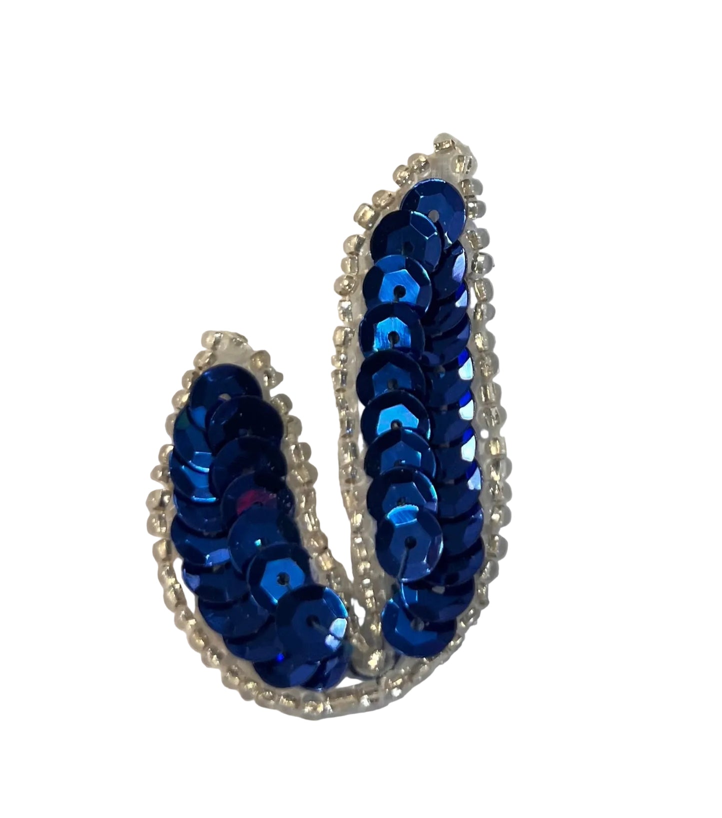 Single Leaf Motif with Royal Blue Sequins and Silver Beads 1.25" x 2"