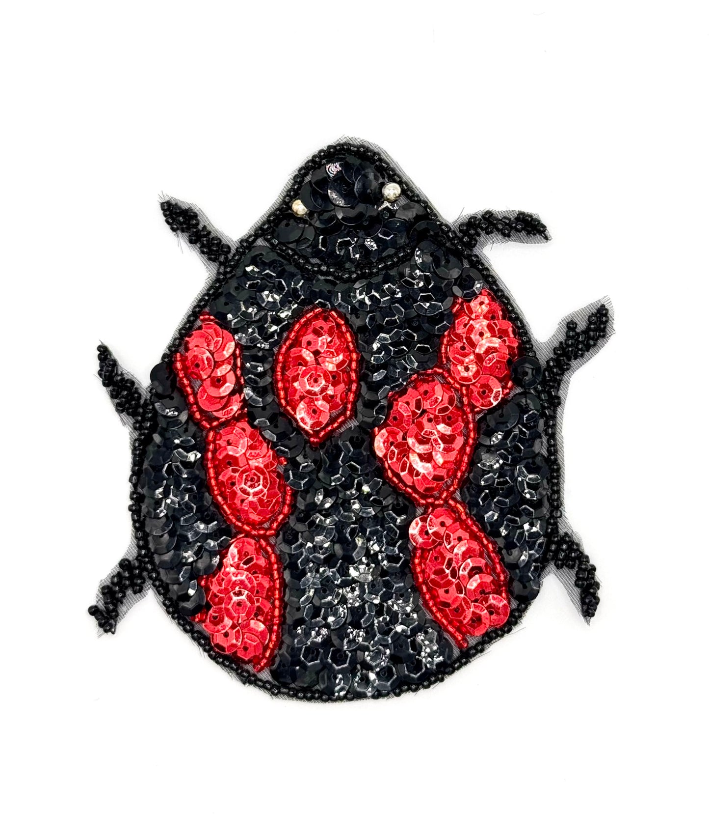 Beetle with Red and Black Sequins and Beads 4.5" x 4.25"