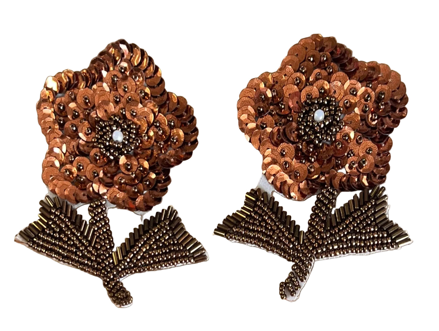 Par de flores con lentejuelas y cuentas de bronce de 10.16 cm x 7.62 cm