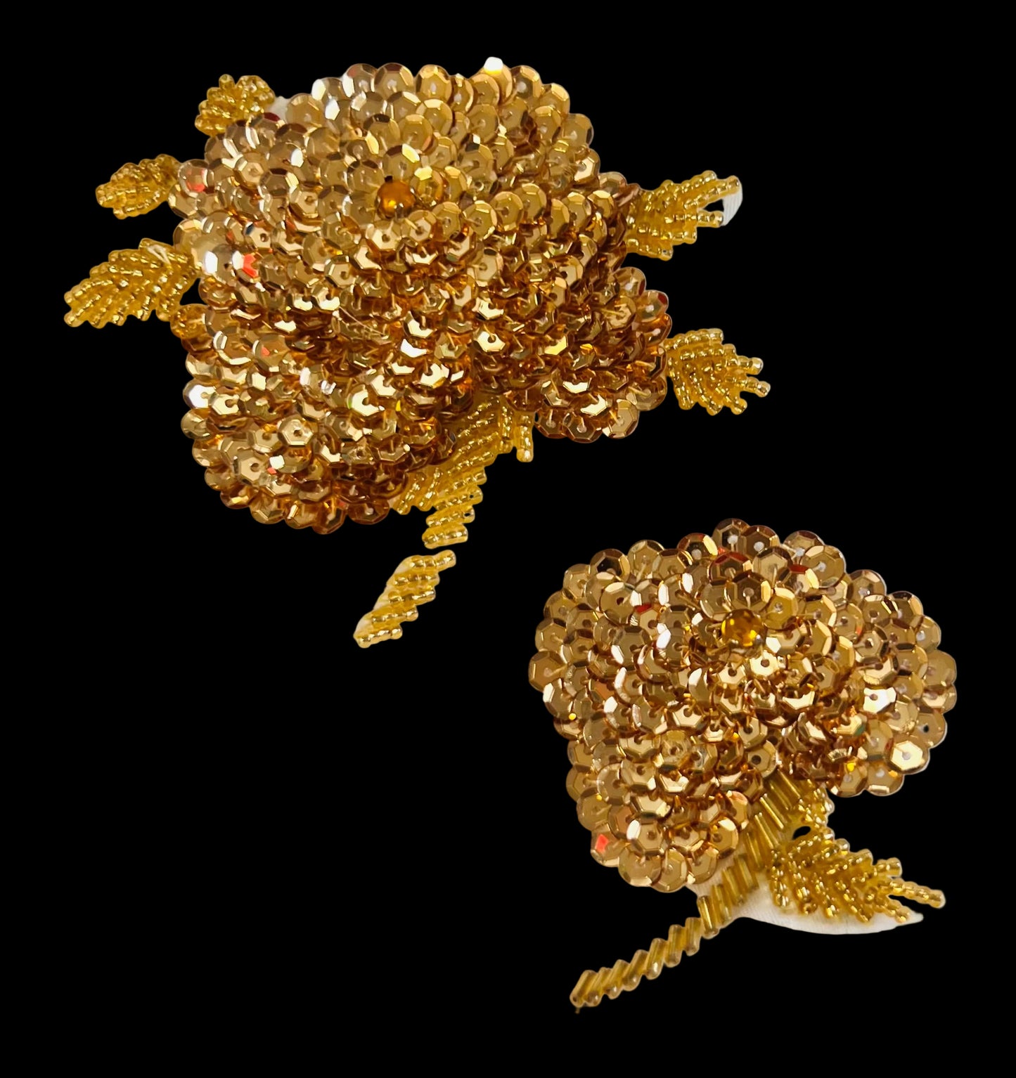 Flower Set of Three with Gold Sequins 6" x 3"