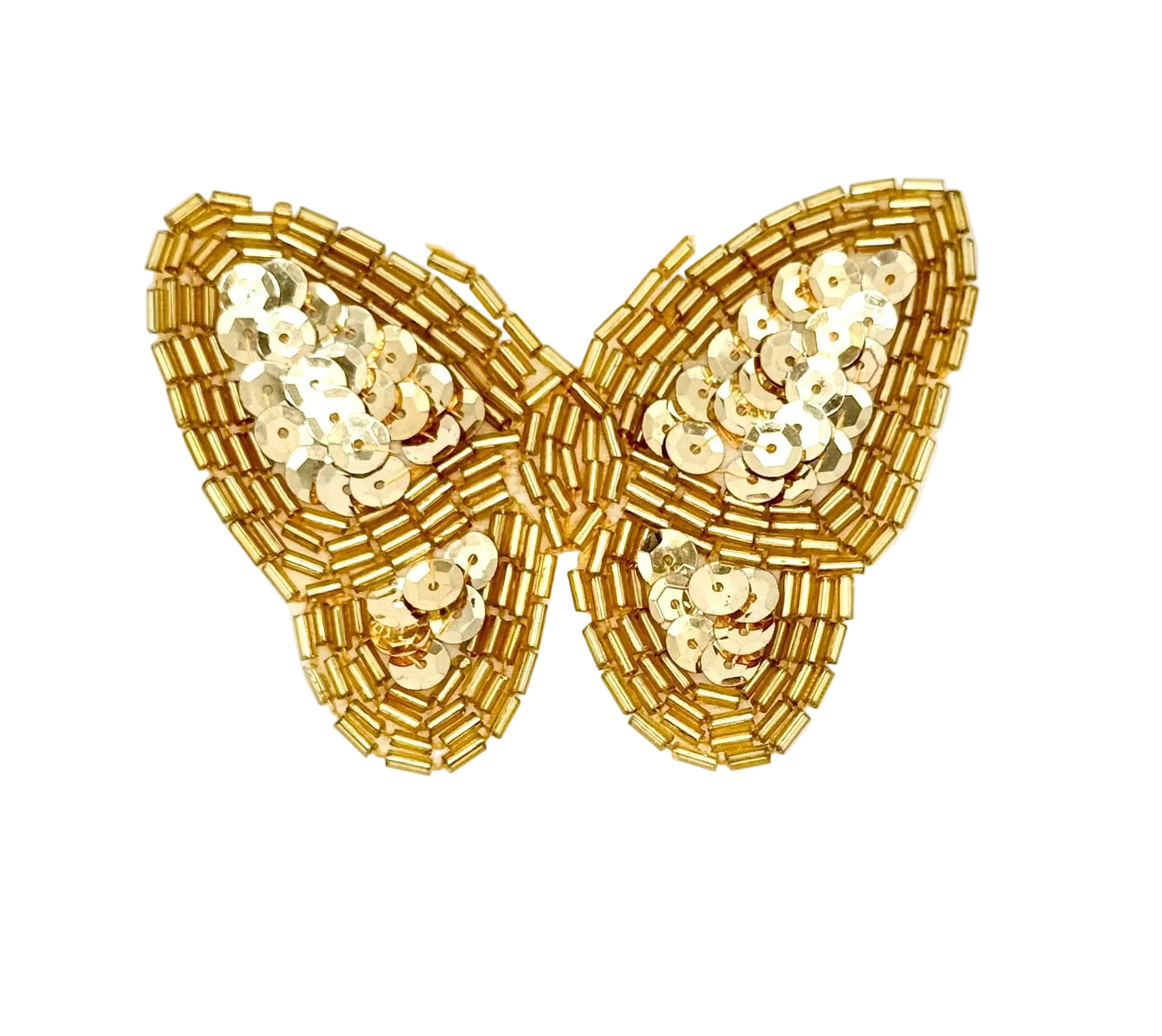 Gold butterfly patch with sequin details on a white background