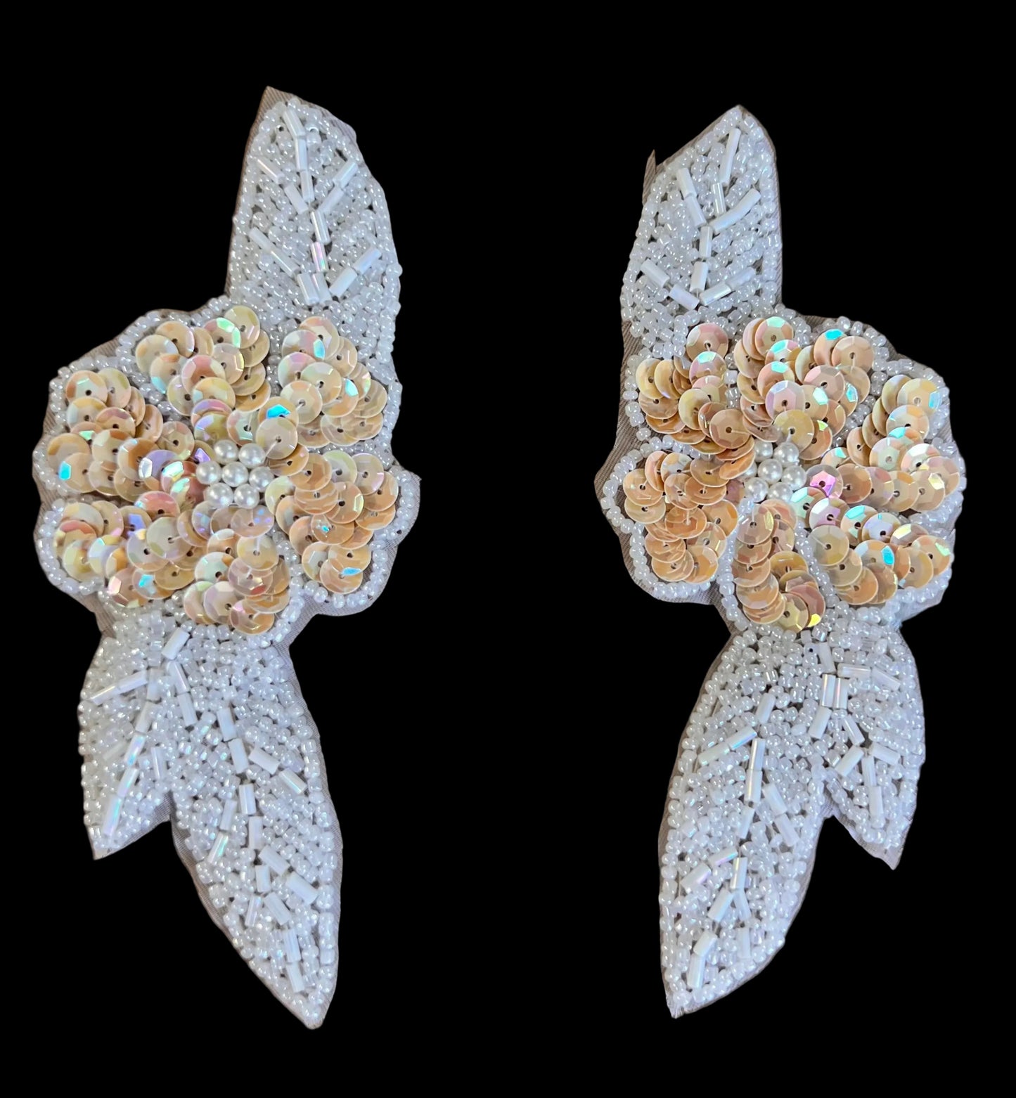 Flower with White Beads and Beige Sequins 6" x 2"