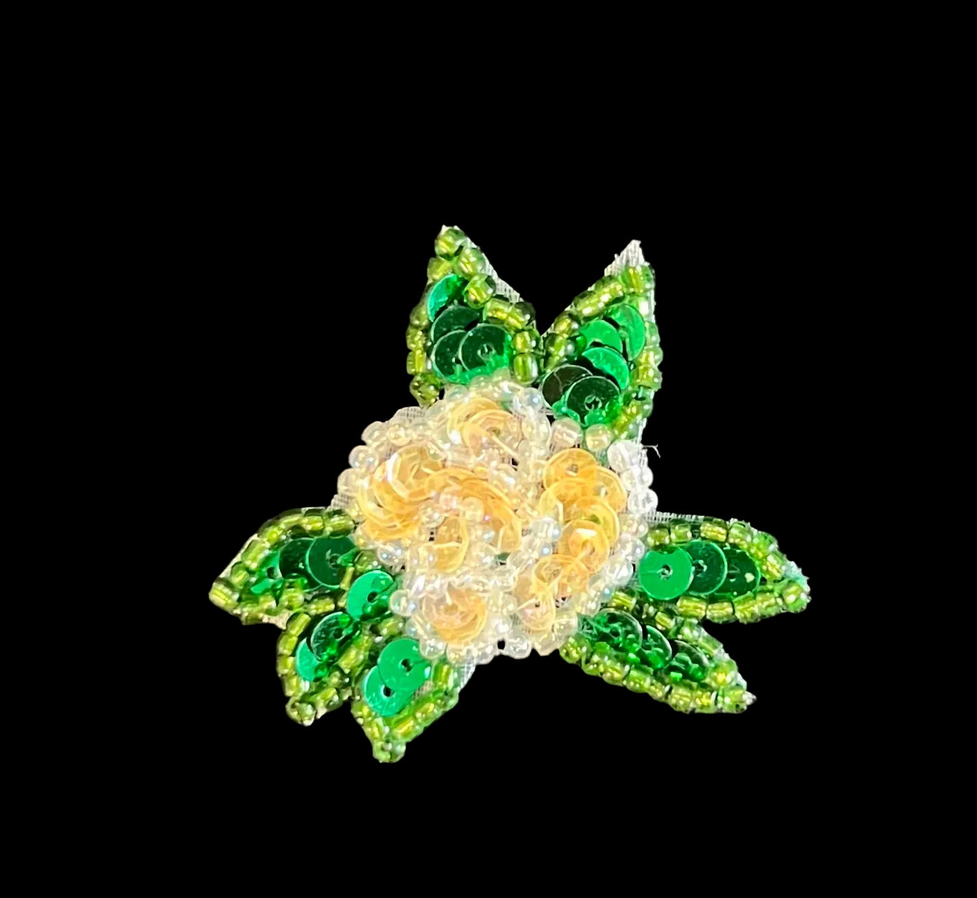Tiny Beige Flower Sequin Beaded 1.5"