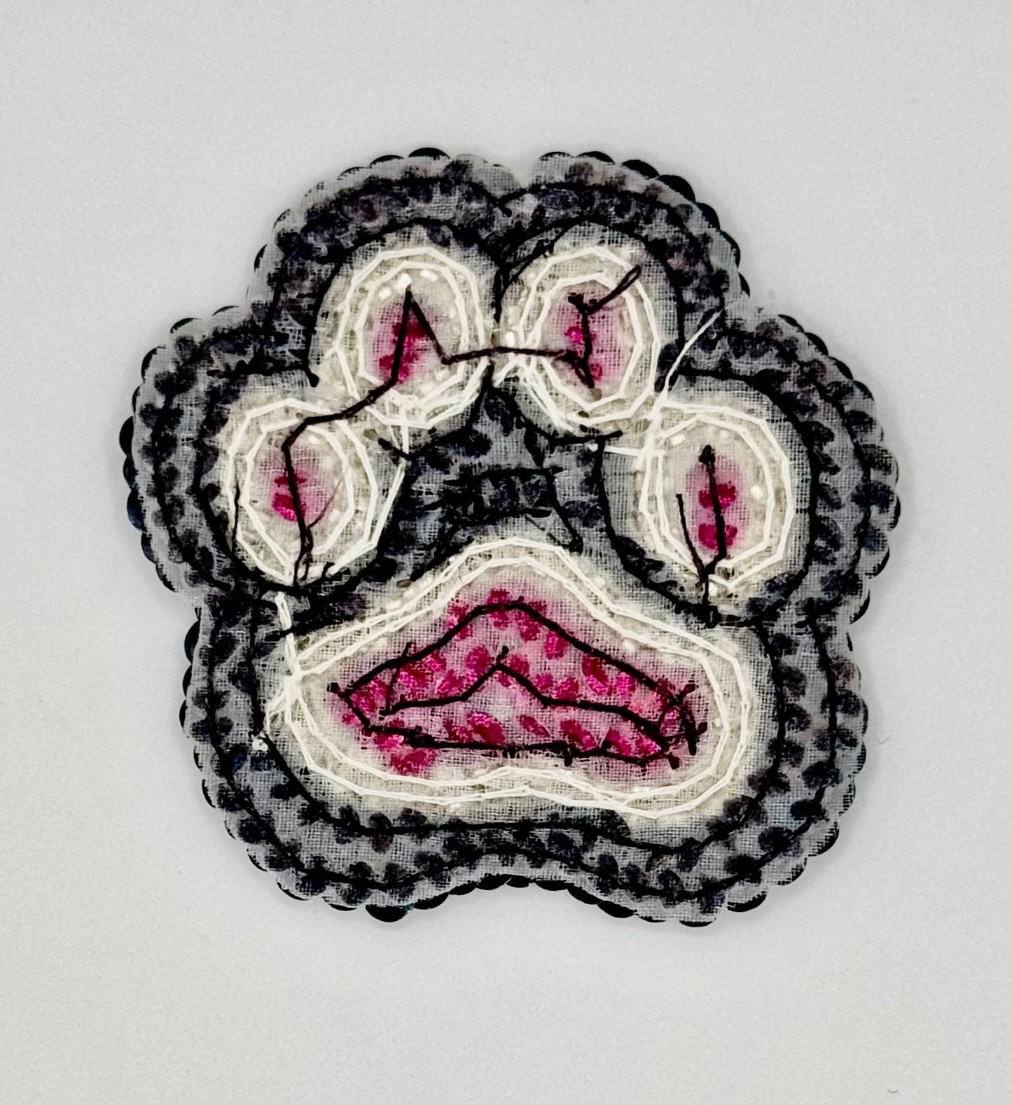 Paw Print with Burgundy and Black Sequins and Silver Beads 2.75" x 2.75"