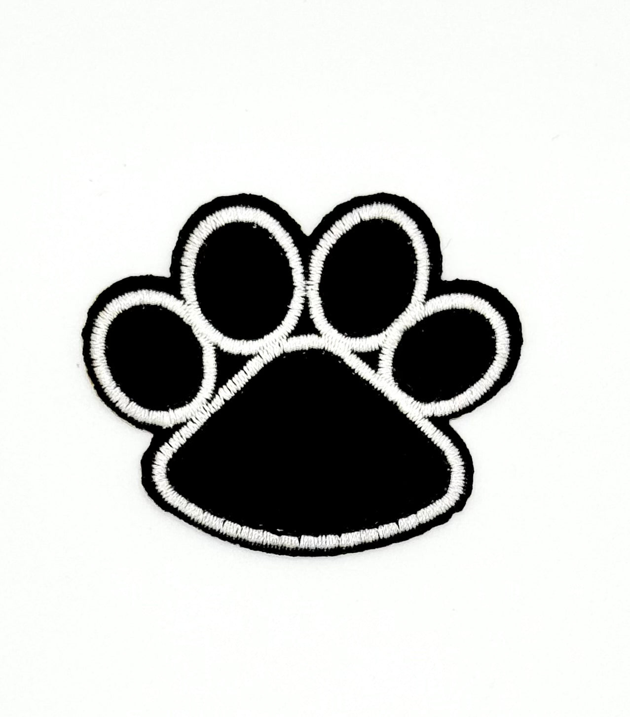 Black and White Embroidered Paw Print - Iron-on 2.25" x 1.75"