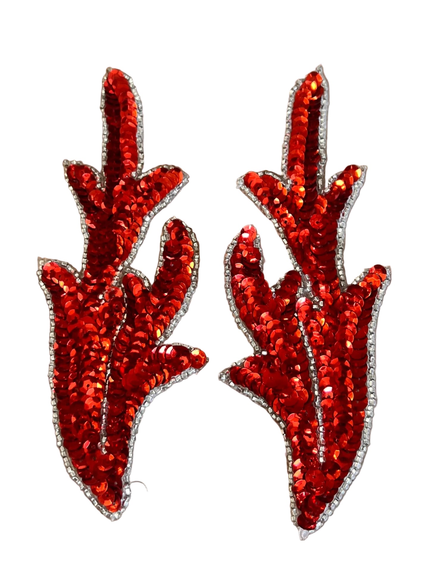 Diseño de Hoja Roja con Lentejuelas Rojas y Cuentas Plateadas 7" x 3"