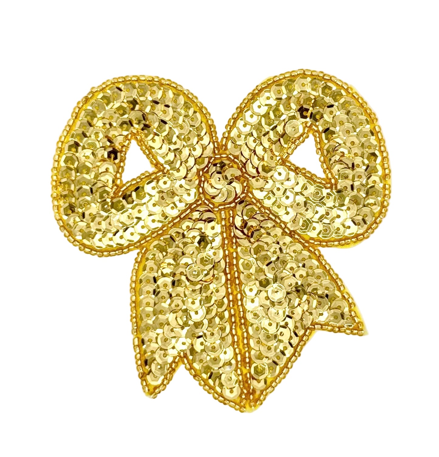 Lazo con lentejuelas y abalorios dorados de 9.5 cm x 9.5 cm