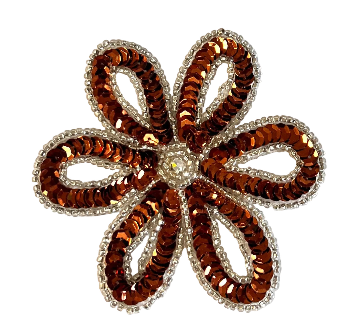 Flower with Bronze Sequins and Silver Beads 3.5" x 3.5"