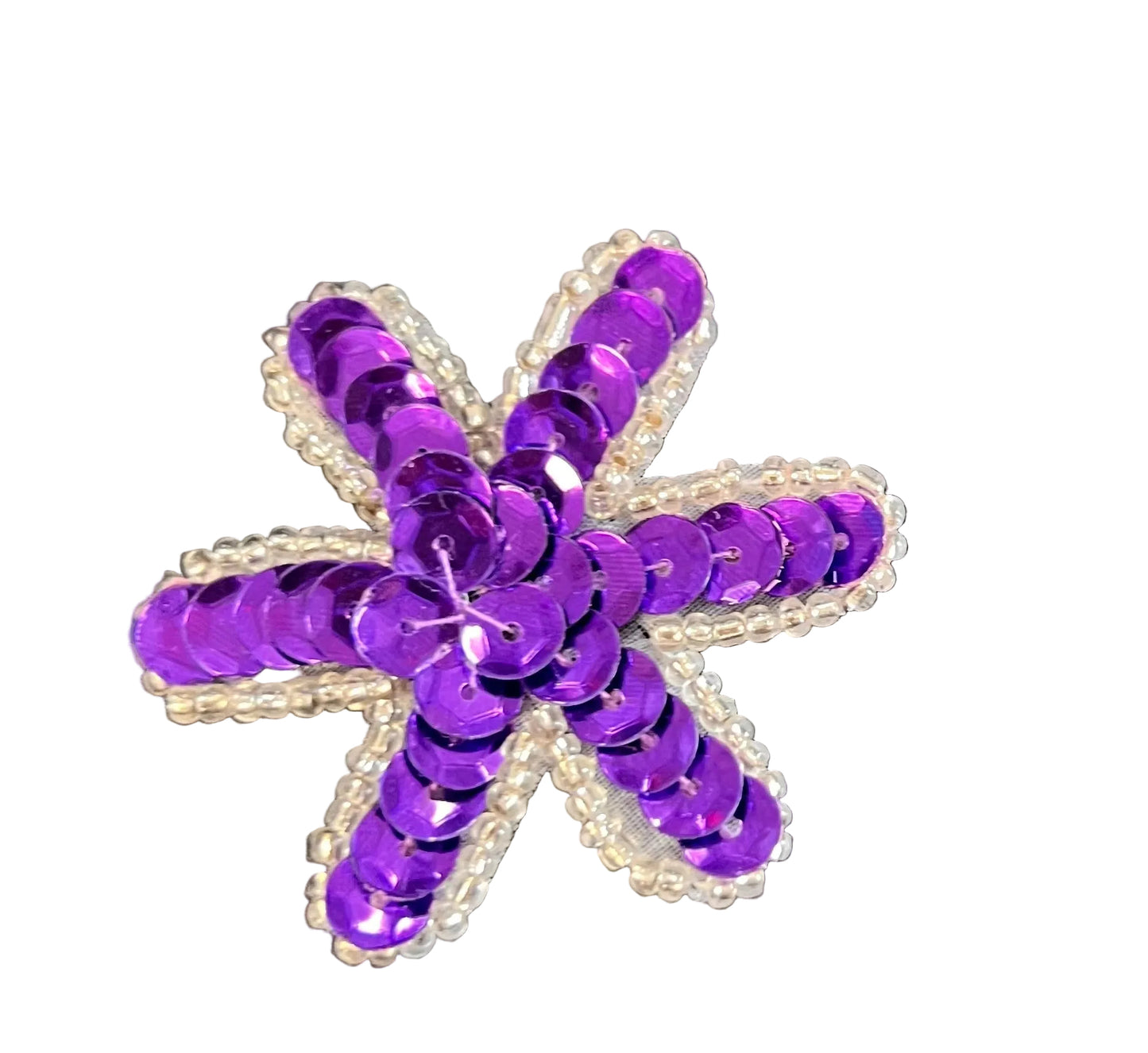 Flor con lentejuelas moradas y cuentas plateadas 5 x 5 cm