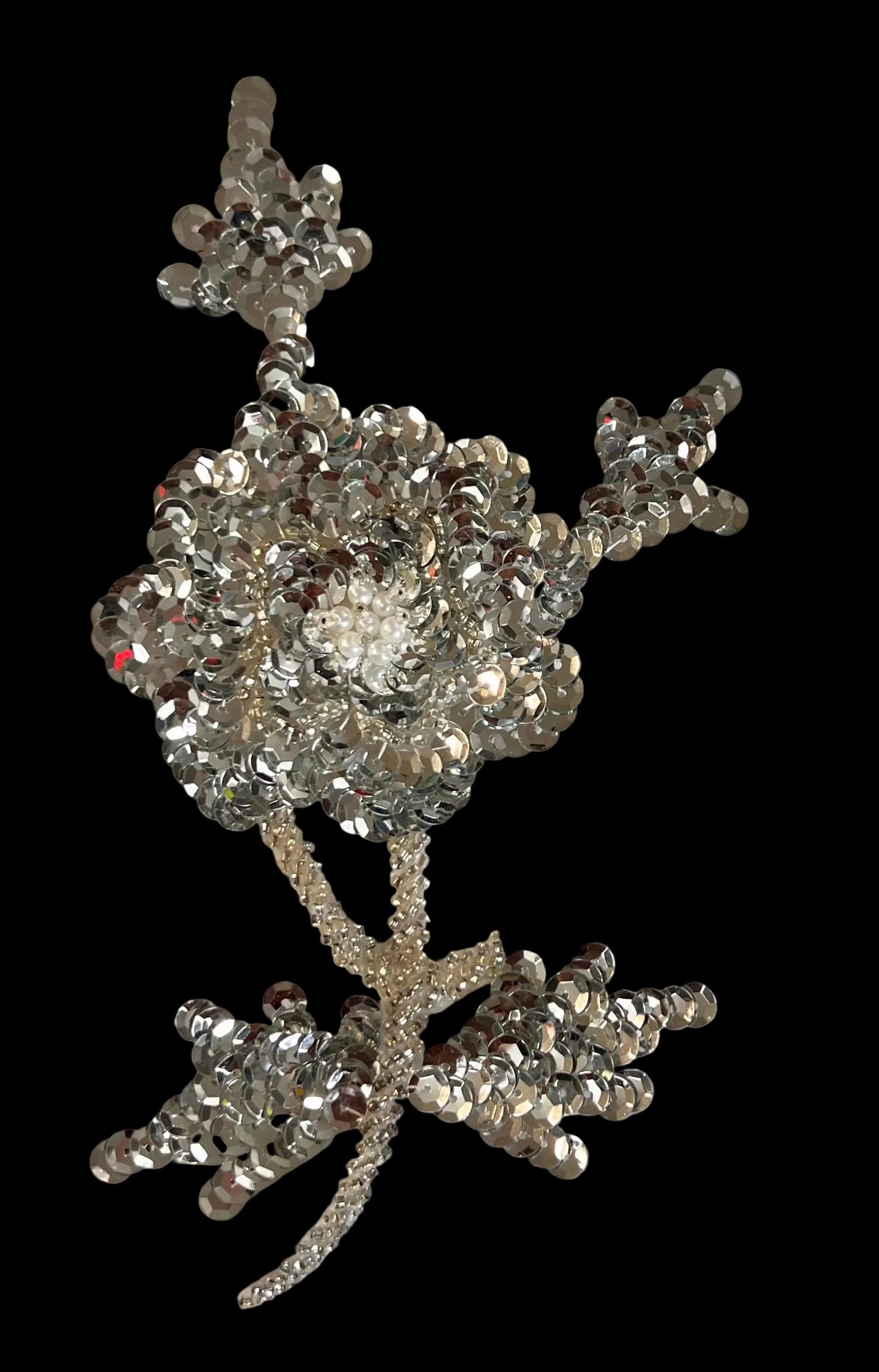 Flower with silver sequins and no beaded edges 6" x 4"