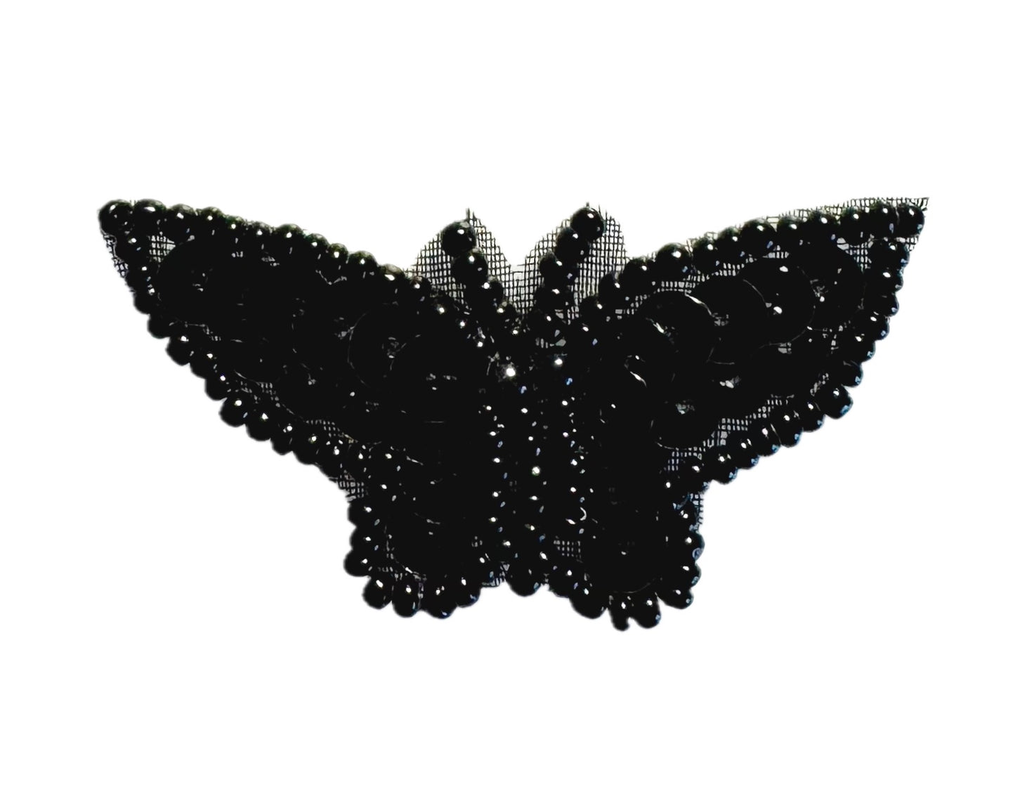 Mariposa con lentejuelas y cuentas negras 2" x 1"