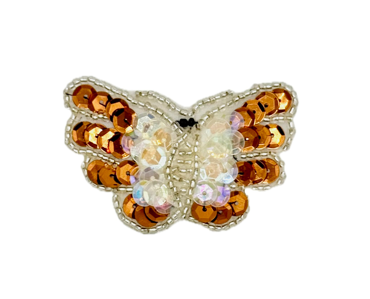 Parche de mariposa - Lentejuelas de bronce e iridiscentes - Cuentas plateadas 5.72 cm x 3.81 cm