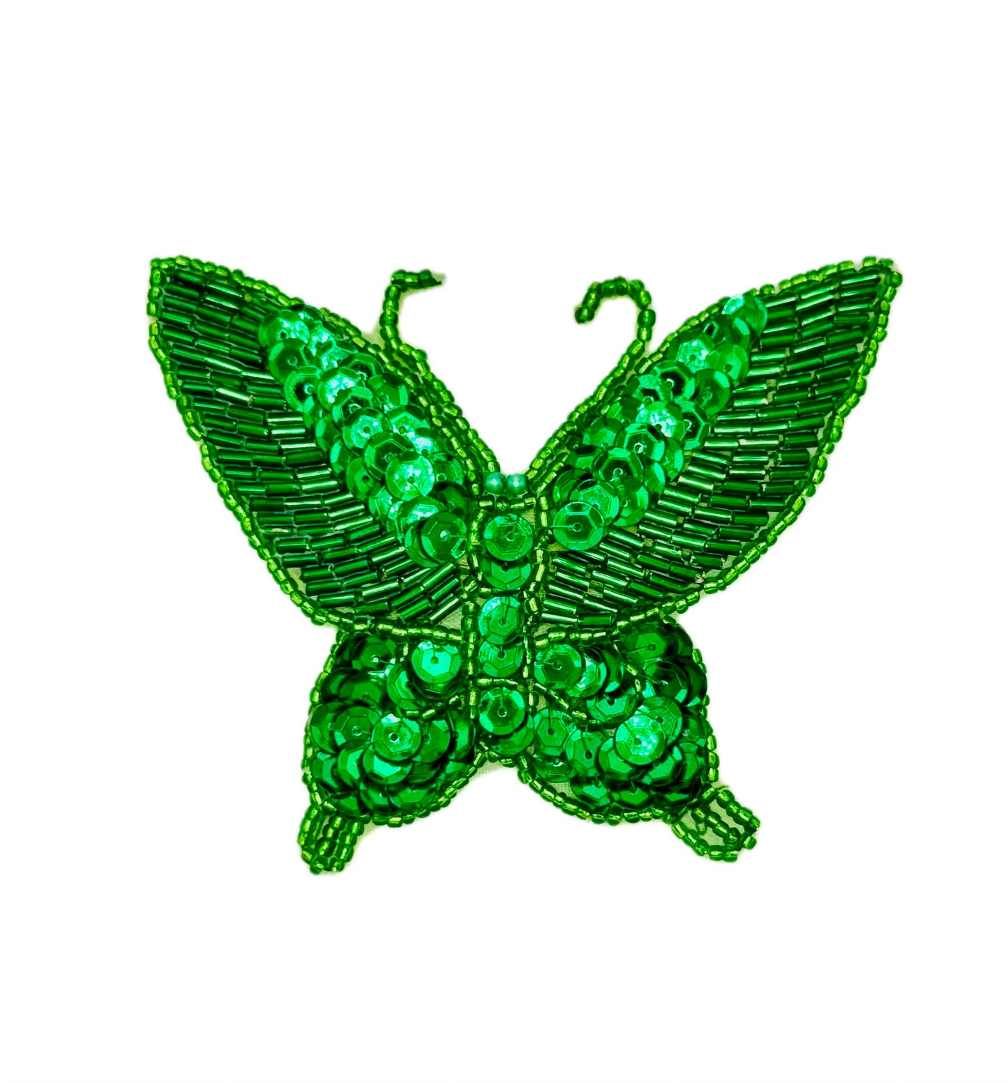 Butterfly with Emerald Green Sequins and Beads 4" x 3.25"
