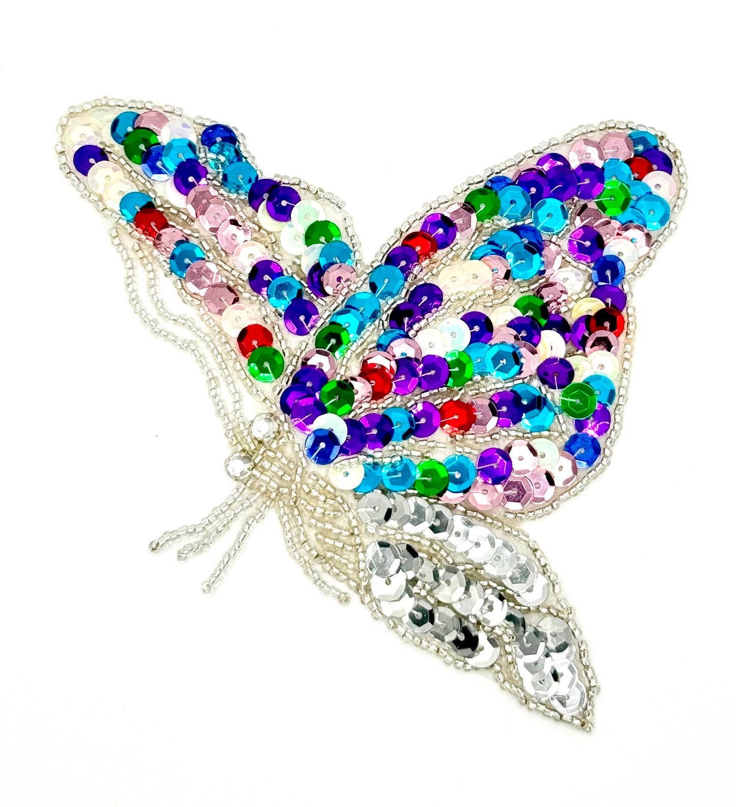 Mariposa con Lentejuelas Multicolor y Cuentas Plateadas 14.6 cm x 11.4 cm