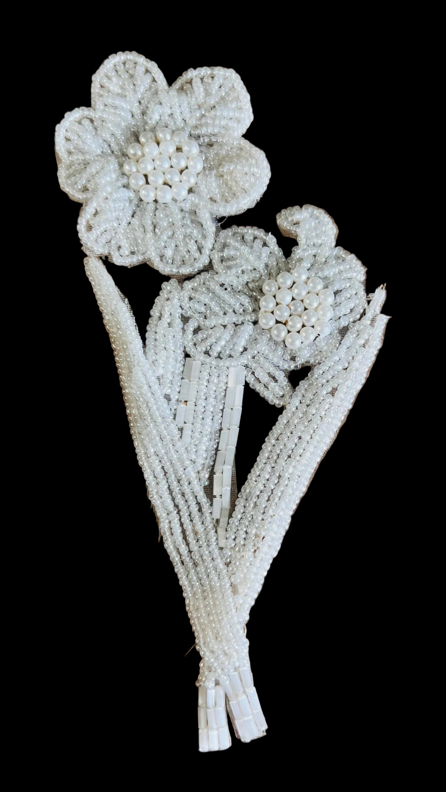 Flower with White Beads 6.5" x 3"