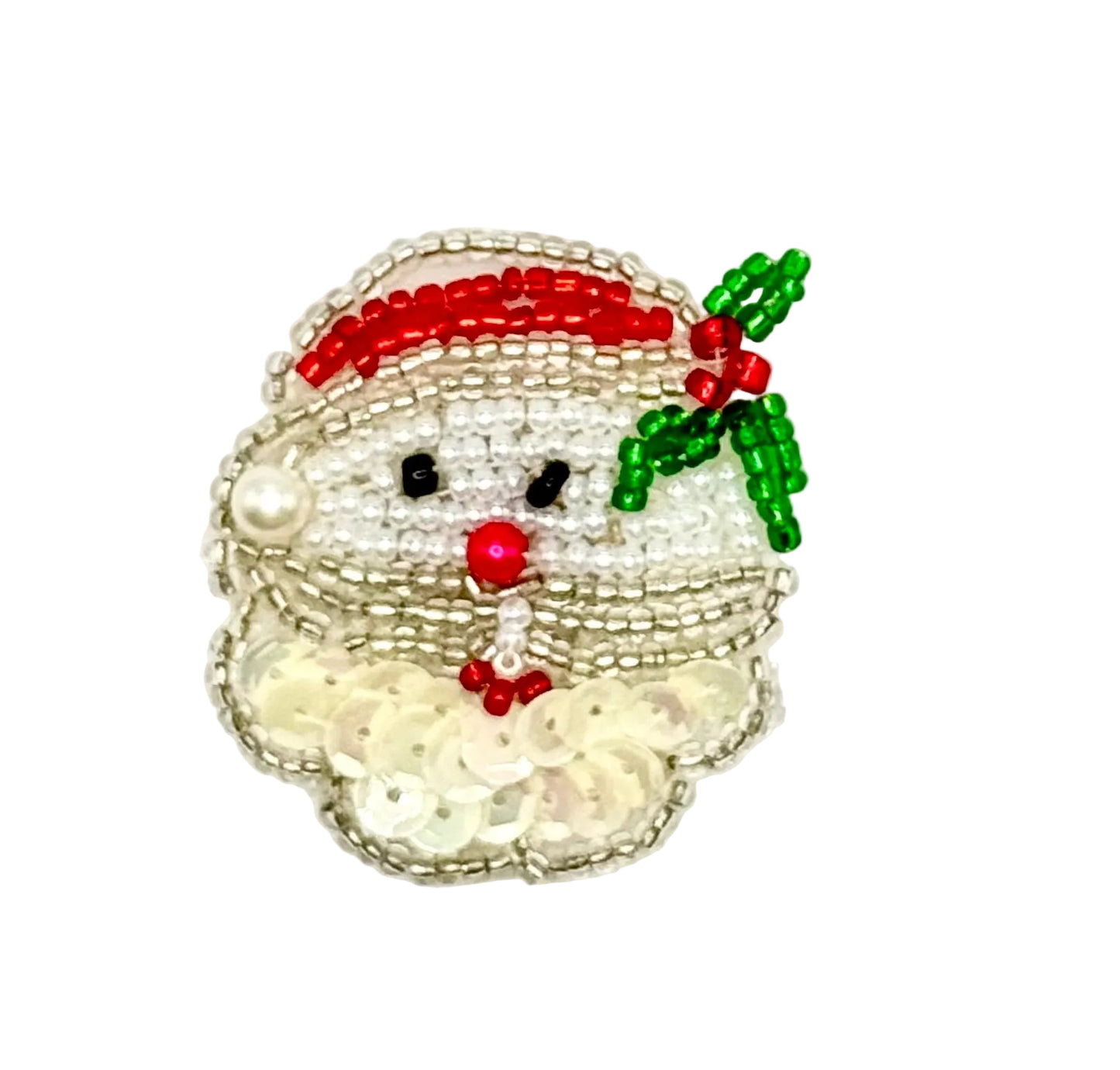 Beaded Santa patch with a red hat on a white background