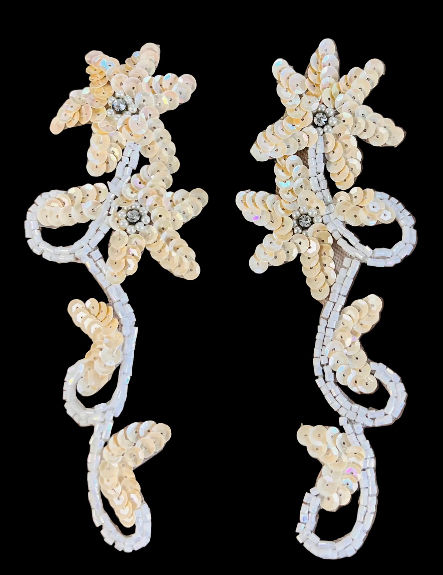 Flower Pair with Cream Colored Sequins 6" x 2"