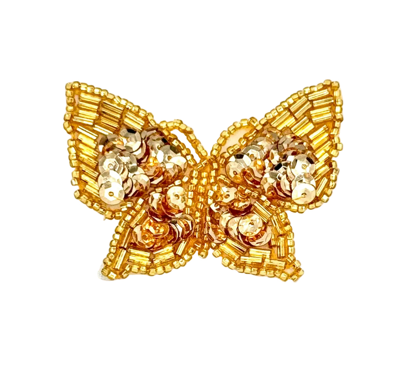 Gold butterfly-shaped patch on a white background