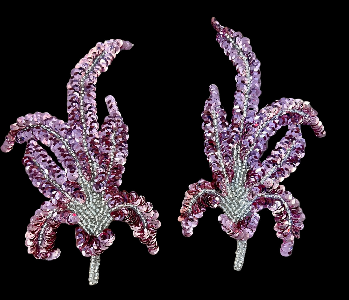 Leaf Pair with Pink Sequins and Silver Beads 6" x 3"