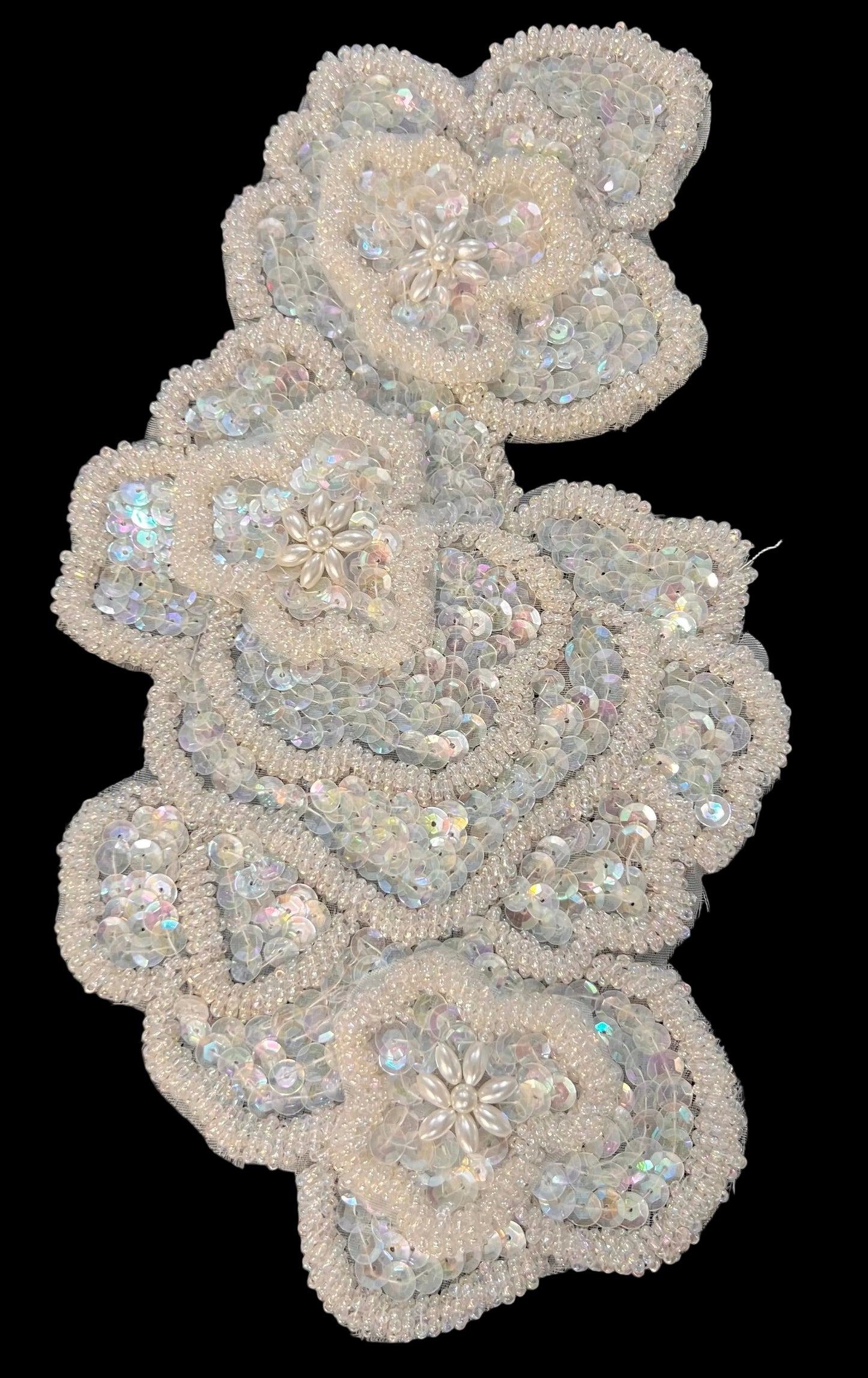 Flower Appliqué- White and Iridescent Sequins and Beads 10" x 6"